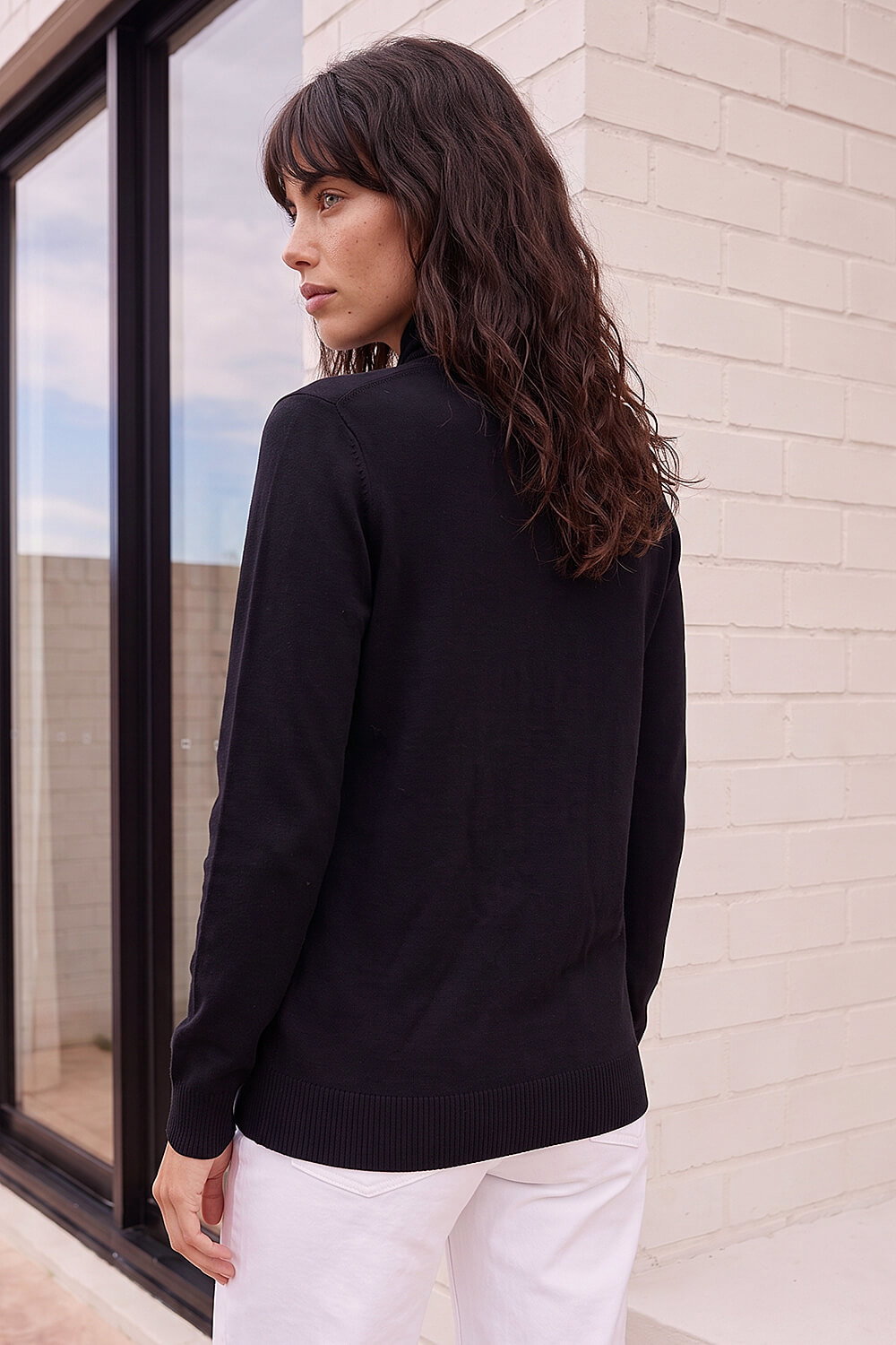 Black Tie Neck Soft Knit Cardigan, Image 5 of 5