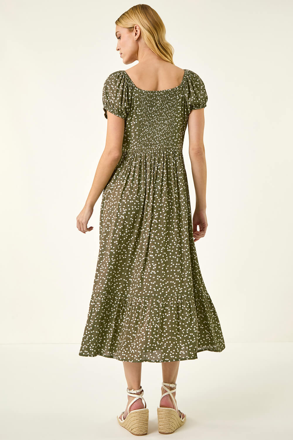 KHAKI Spotty Heart Button Midi Dress, Image 4 of 5