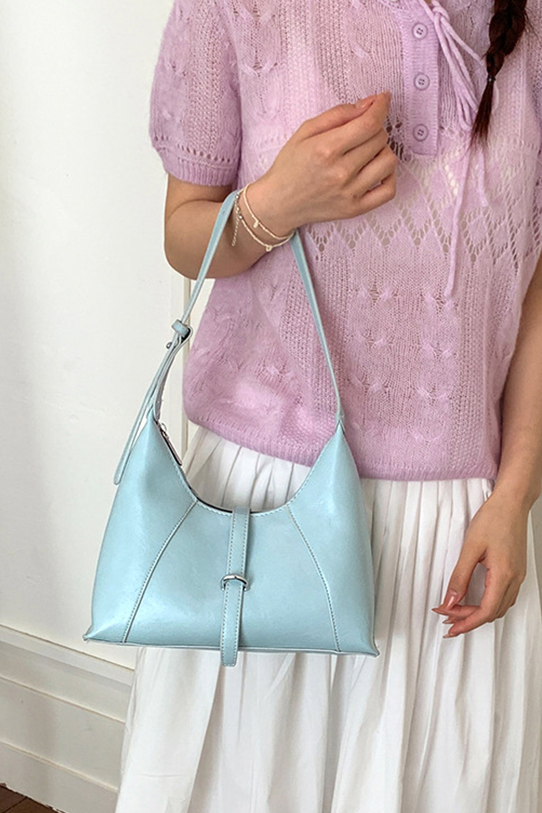 Blue Structured Shoulder Bag With Top Handle, Image 1 of 4