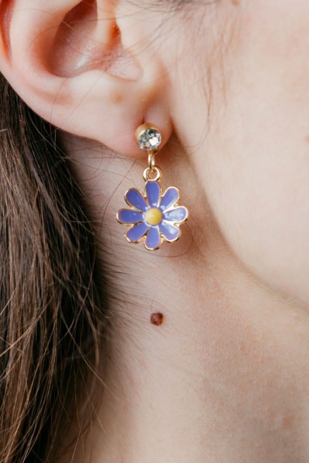 Purple Daisy Zircon Dangle Stud Earrings, Image 1 of 3