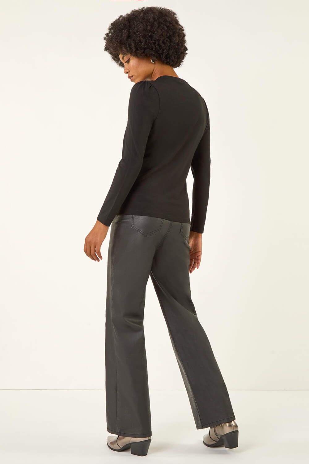 Black Ruched Button Stretch Top, Image 4 of 5