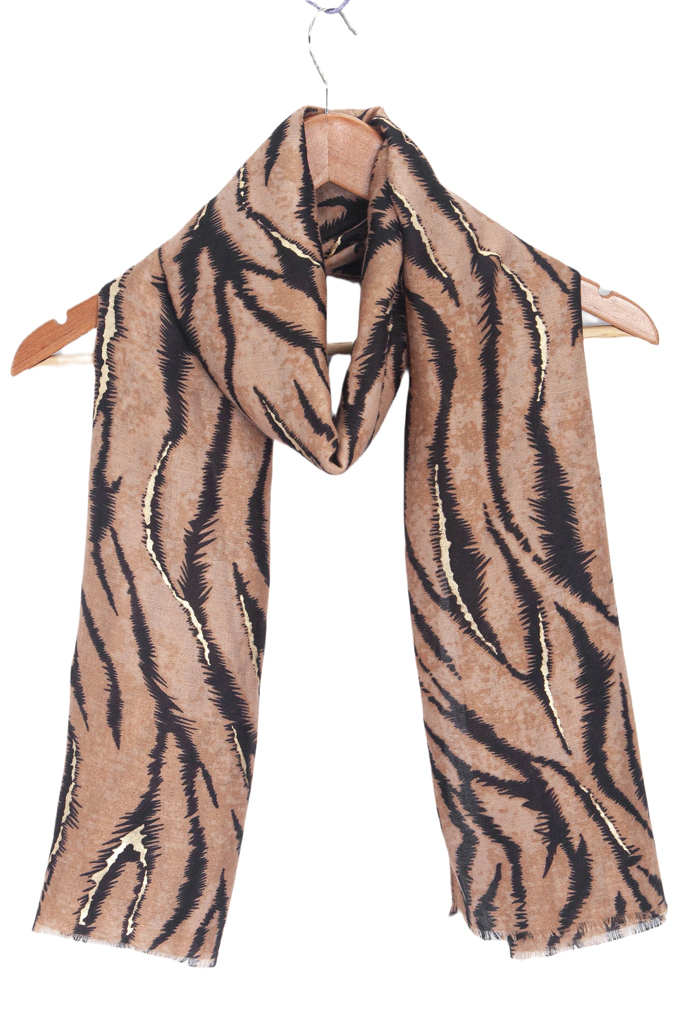 Brown Sarta Brown Tiger Stripe Lightweight Foil Scarf, Image 2 of 4