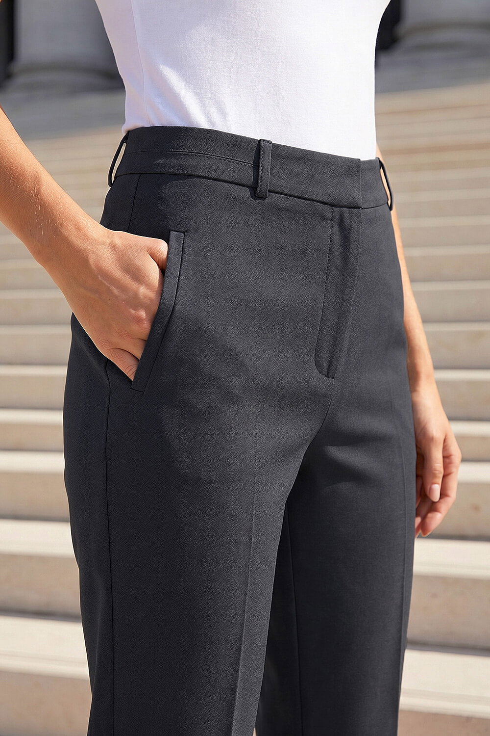 Charcoal Short Straight Leg Stretch Trouser, Image 5 of 4