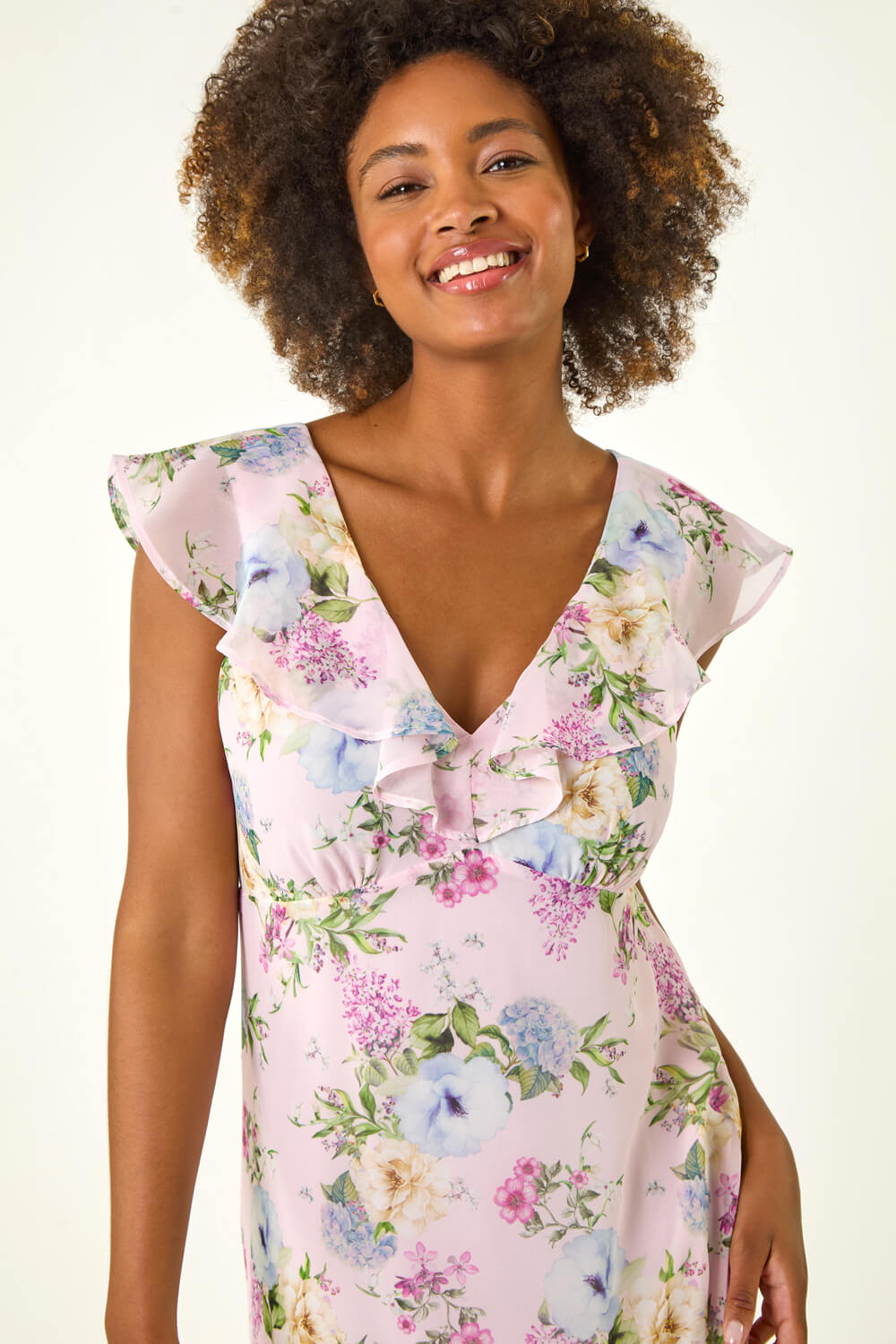 Franc Midi Dress in Light Pink Chiffon