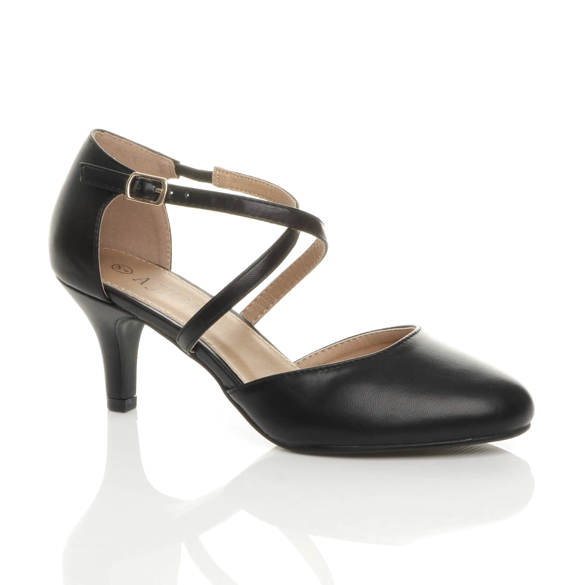 Black High Heel Crossed Straps Court Shoes