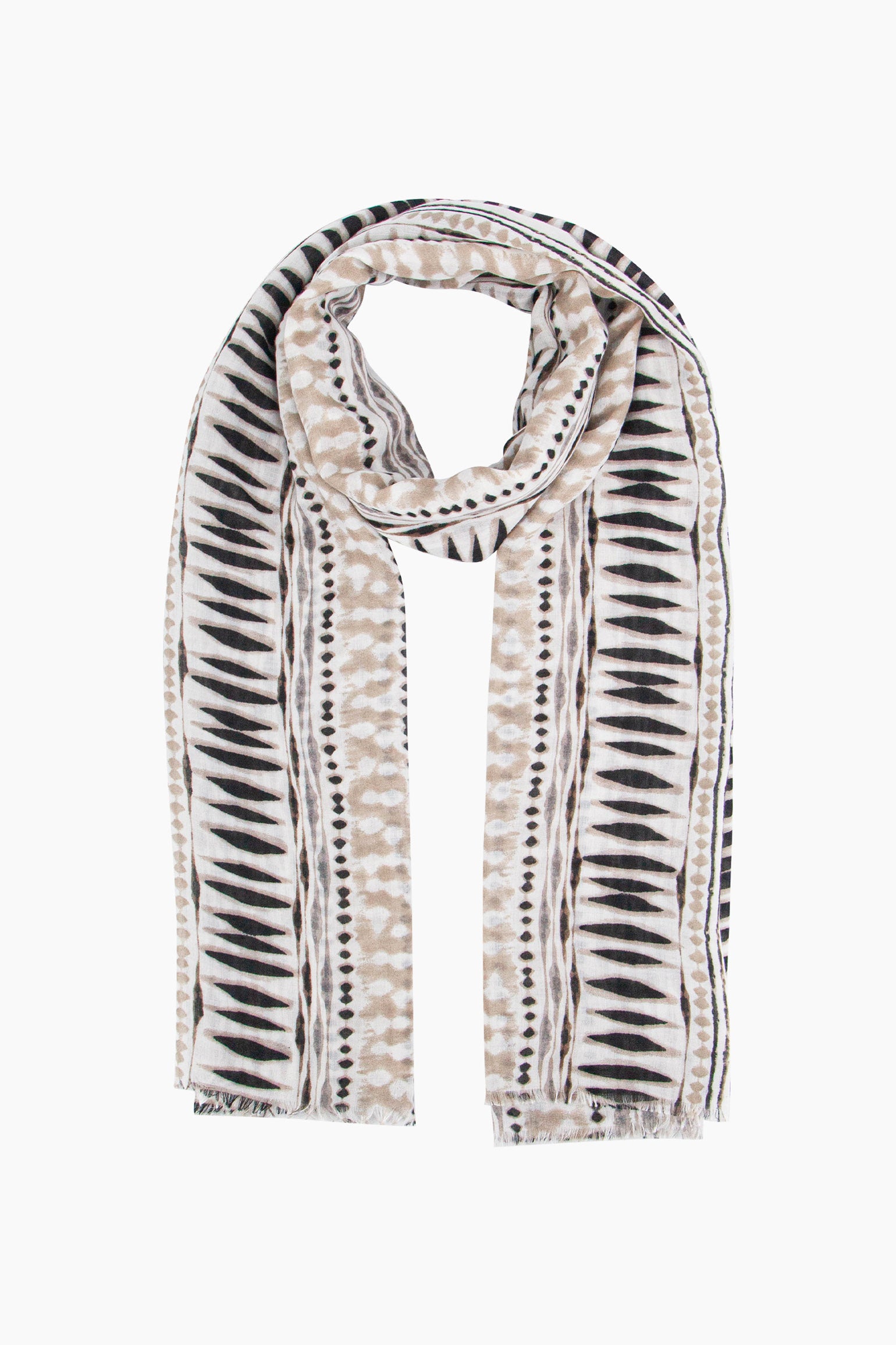 Beige Sarta Beige Geometric Boho Lightweight Scarf, Image 1 of 5