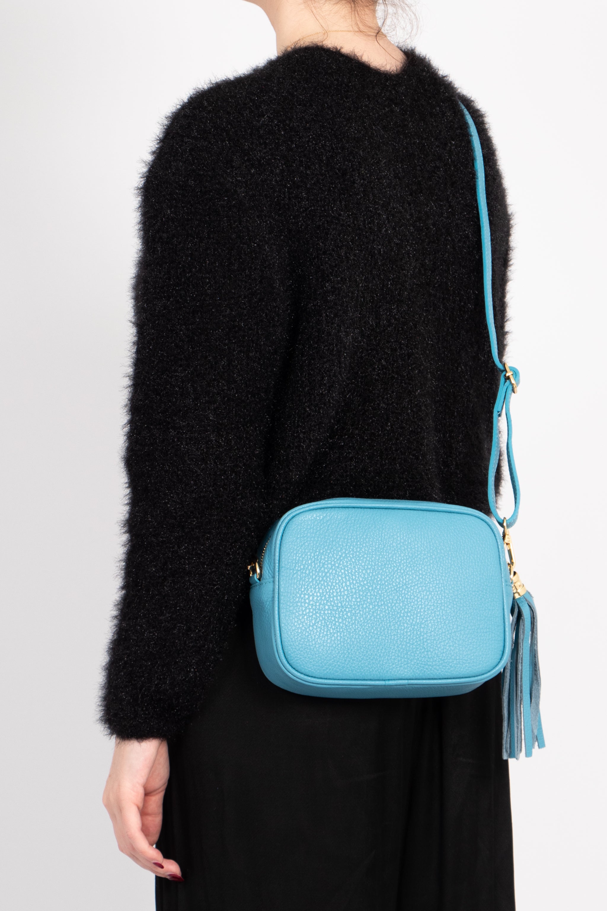 Blue Italian Leather Crossbody Camera Bag, Image 3 of 3
