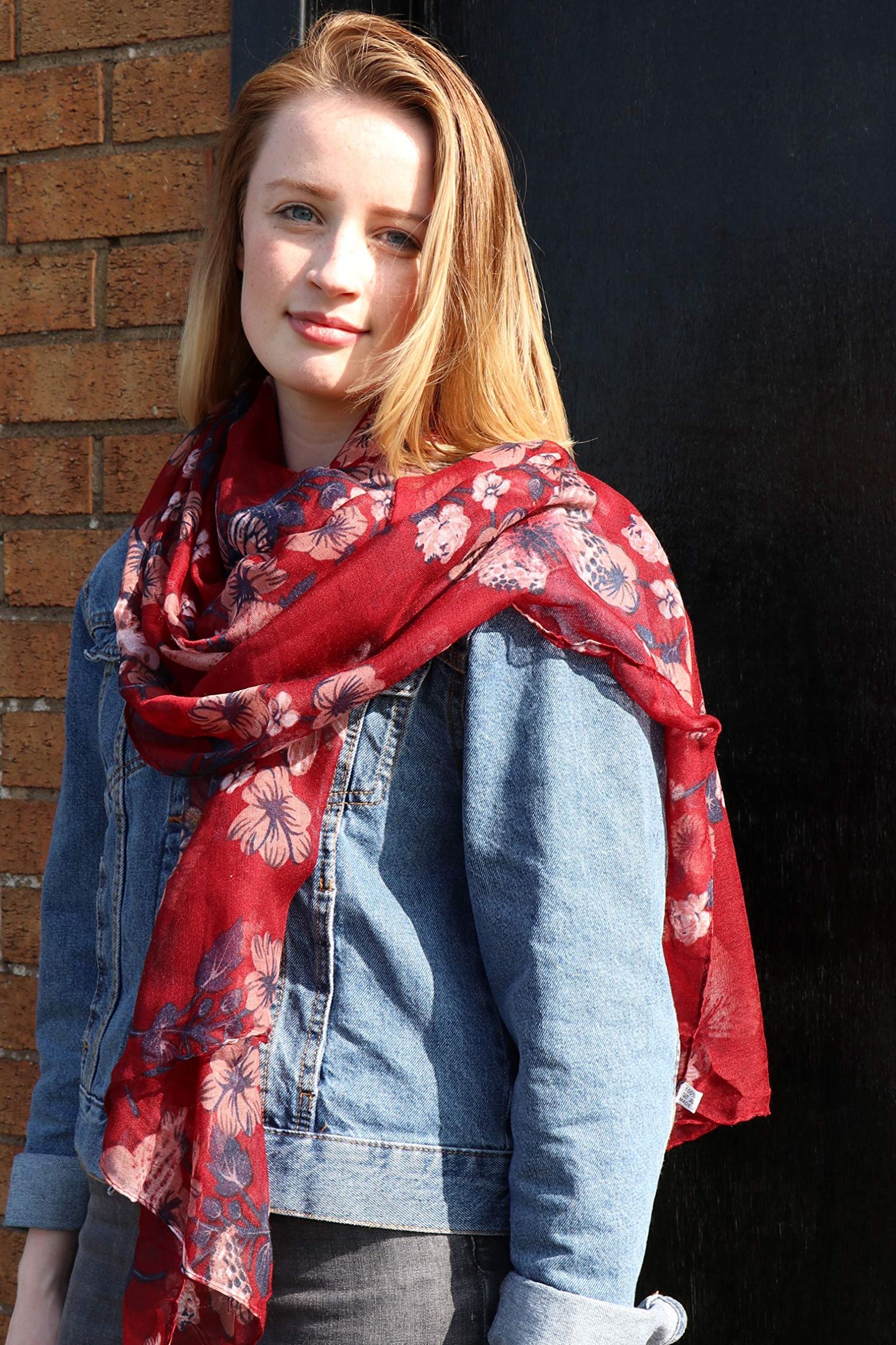 Burgundy Large Butterfly Print Lightweight Scarf, Image 2 of 3