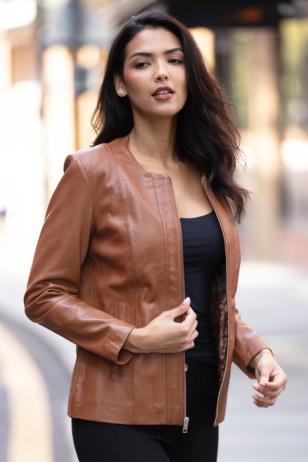 Tan Ashwood Leather Tan Real Leather Casual Collarless Jacket, Image 1 of 5