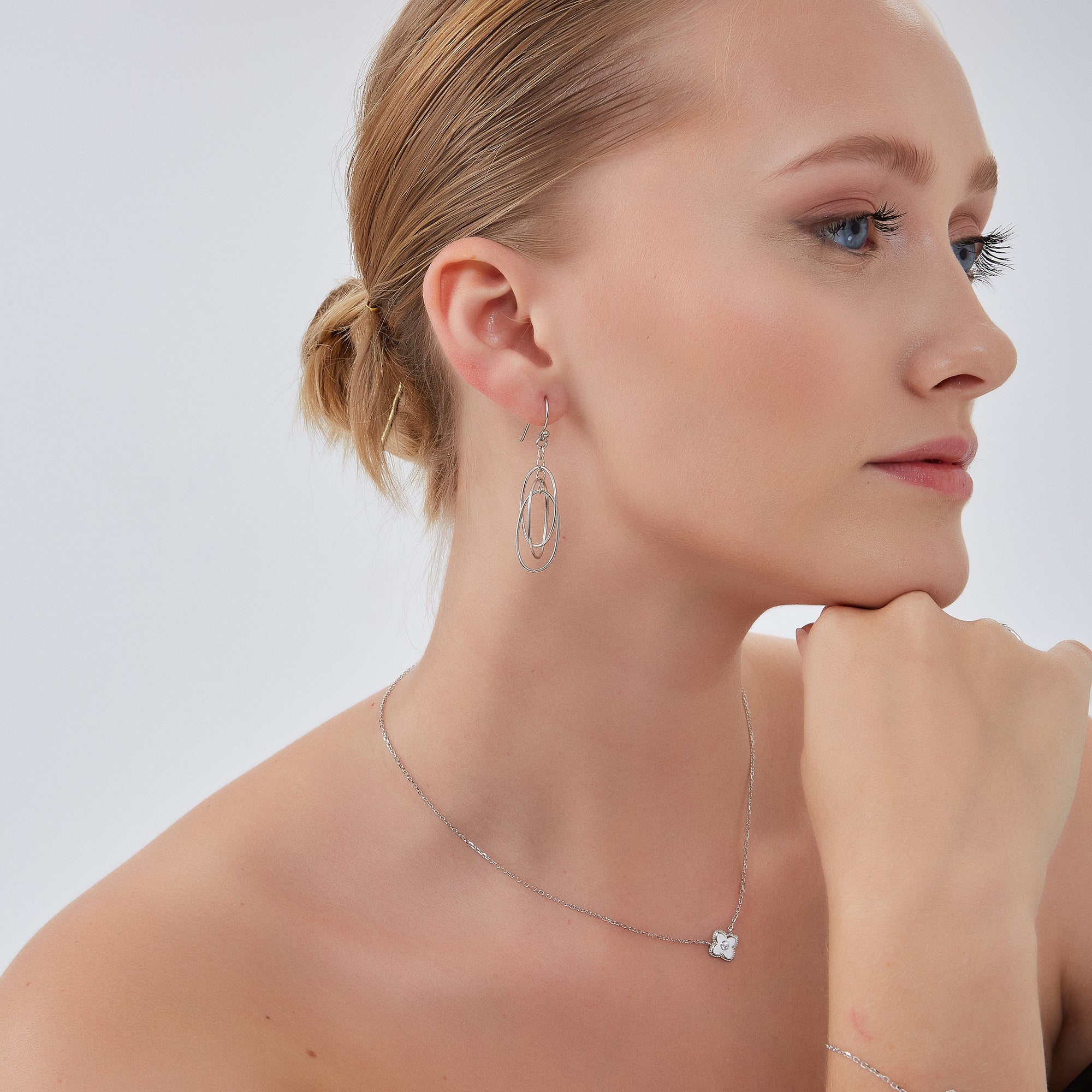 Silver Nested Loop 3D Drop Earring in Sterling Silver, Image 3 of 5