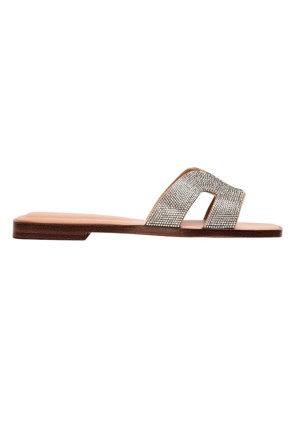 Beige Diamante Flat Sandals, Image 1 of 3