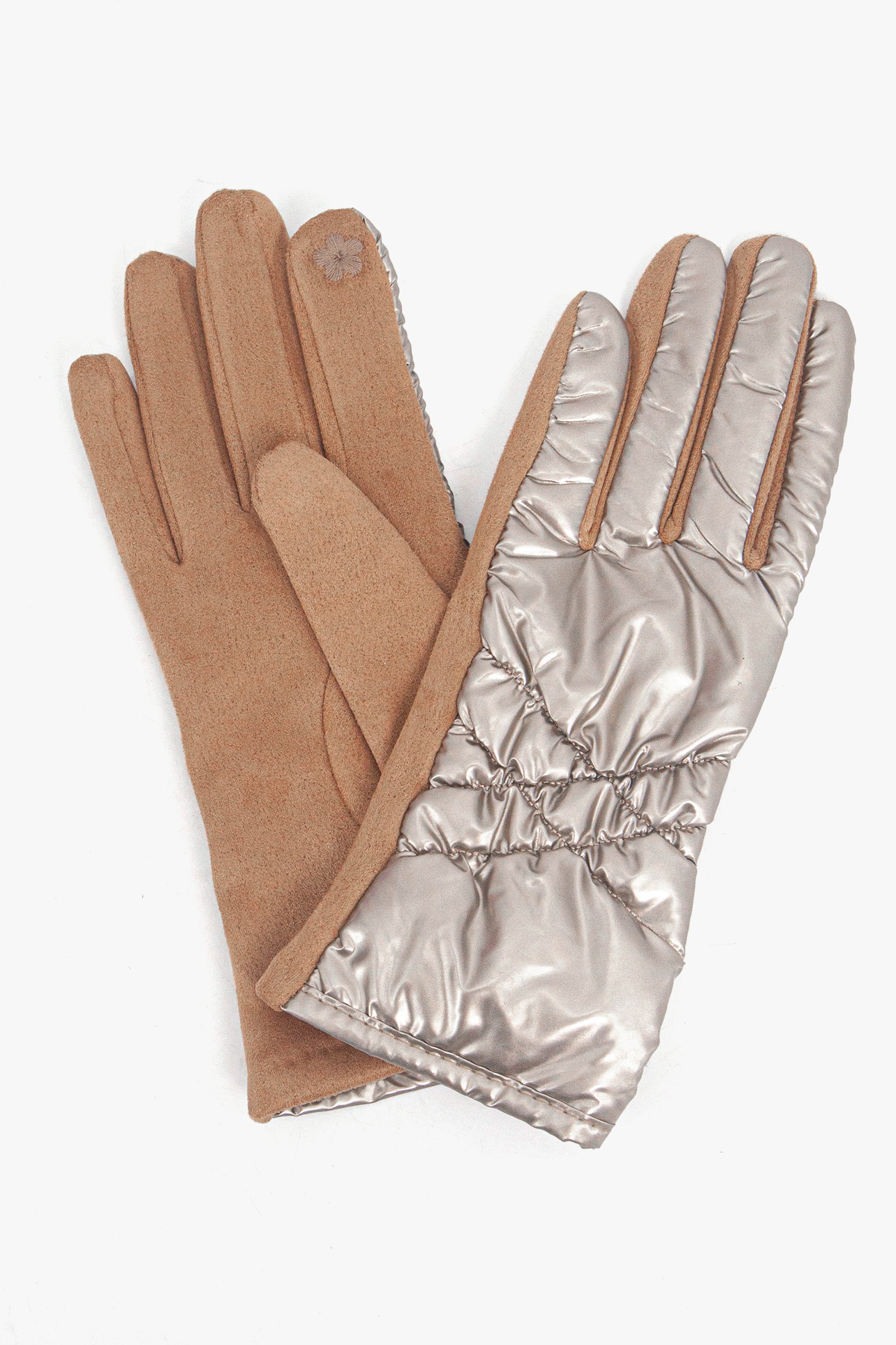 Gold Metallic Touch Screen Winter Gloves, Image 3 of 4