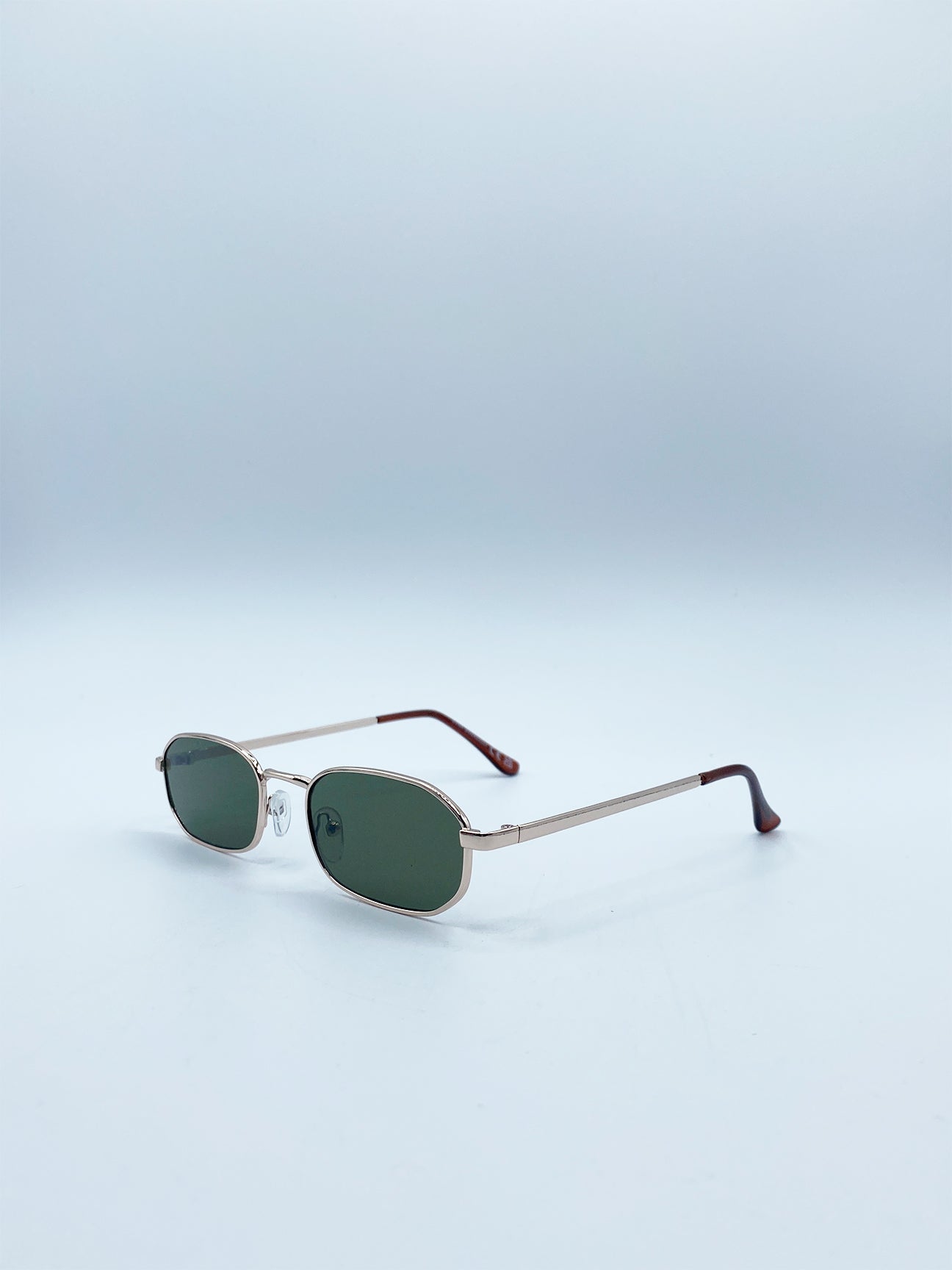 Gold Slim Metal Oval Frame in Gold with Khaki Lenses, Image 3 of 5