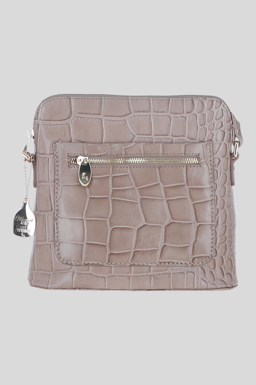 Grey Genuine Leather Crossbody Bag with Adjustable Strap, Image 1 of 5