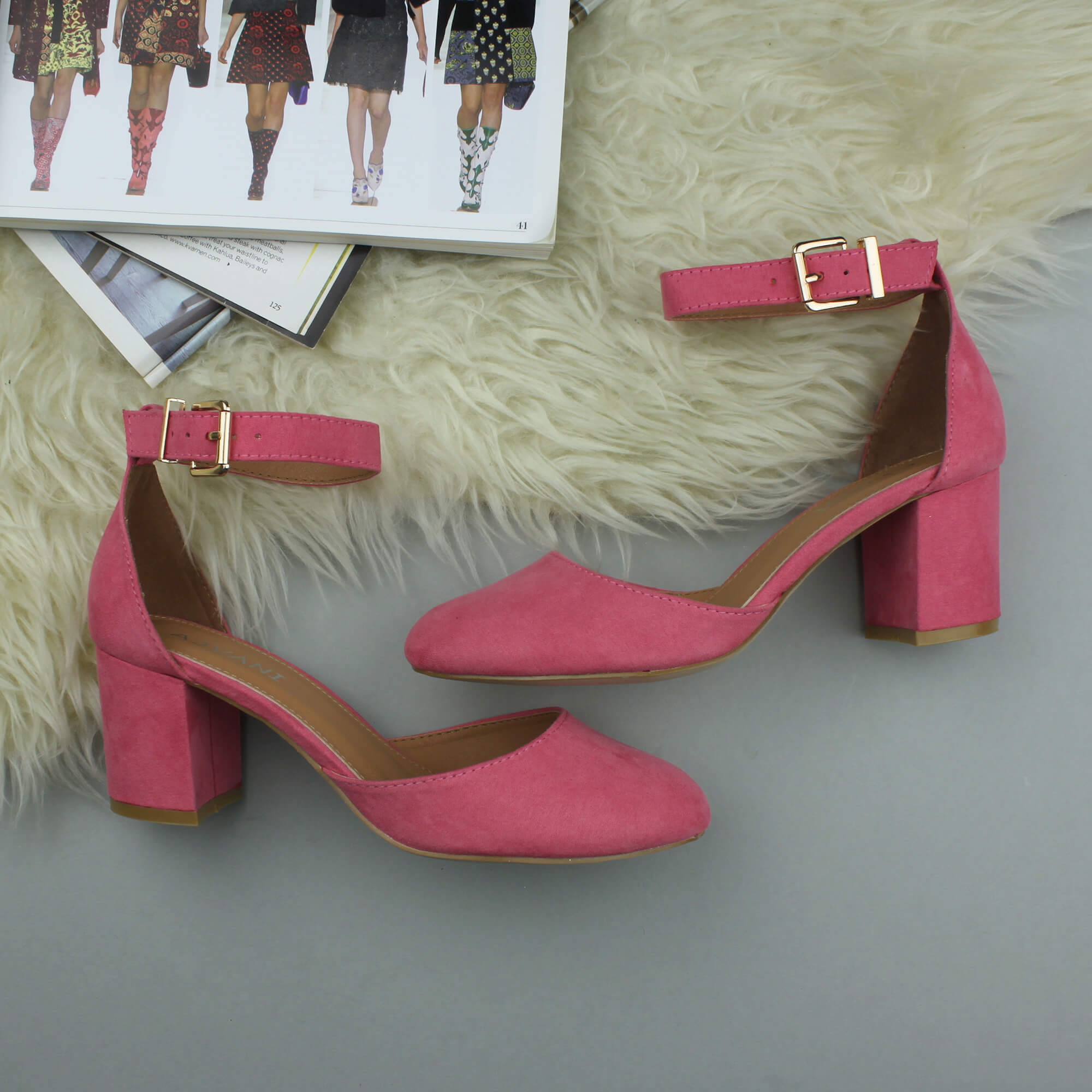 Coral AJVANI Coral Mid Block Heel Ankle Strap 2 Part Heels, Image 4 of 6