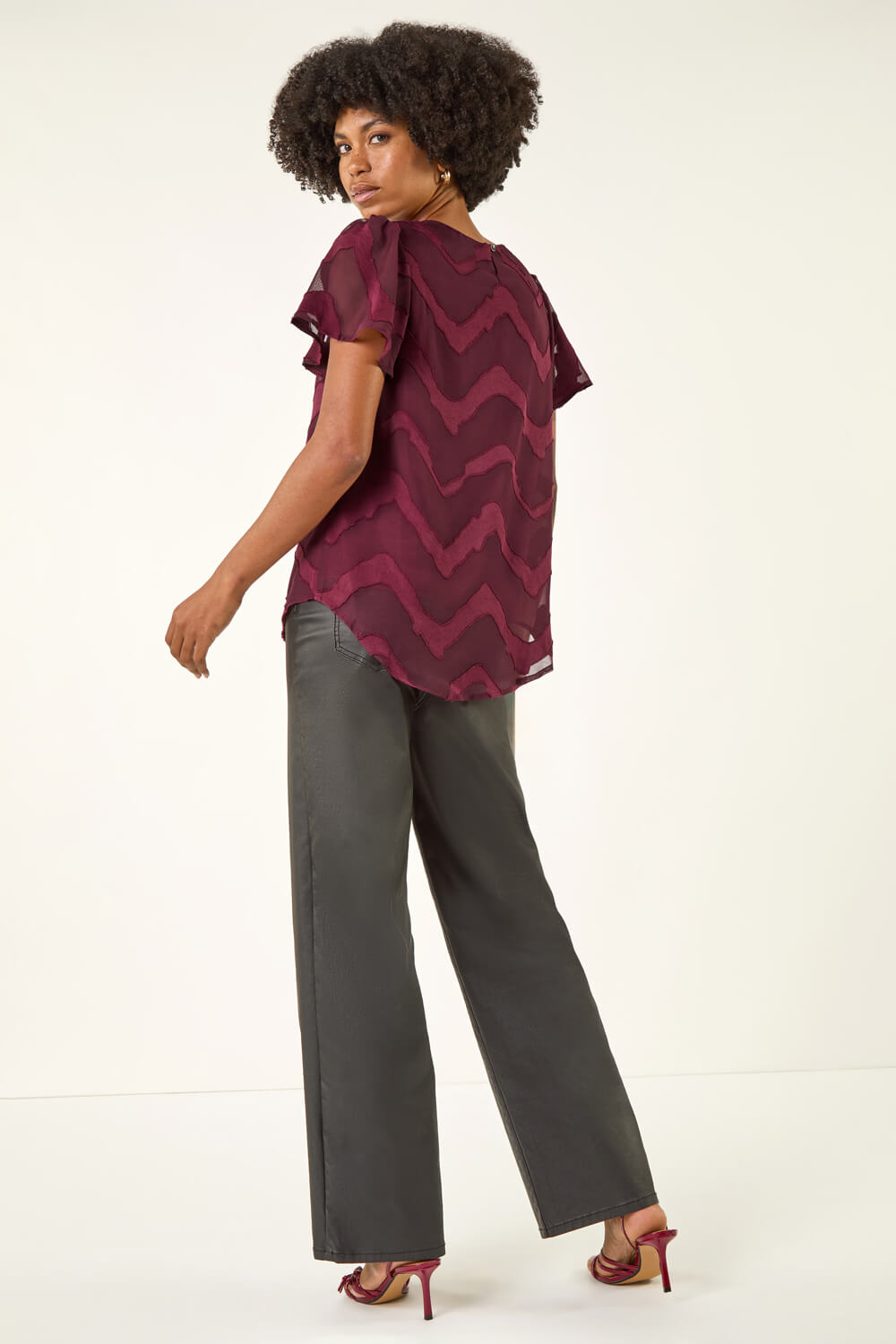 Wine Jacquard Zig Zag Top, Image 4 of 5