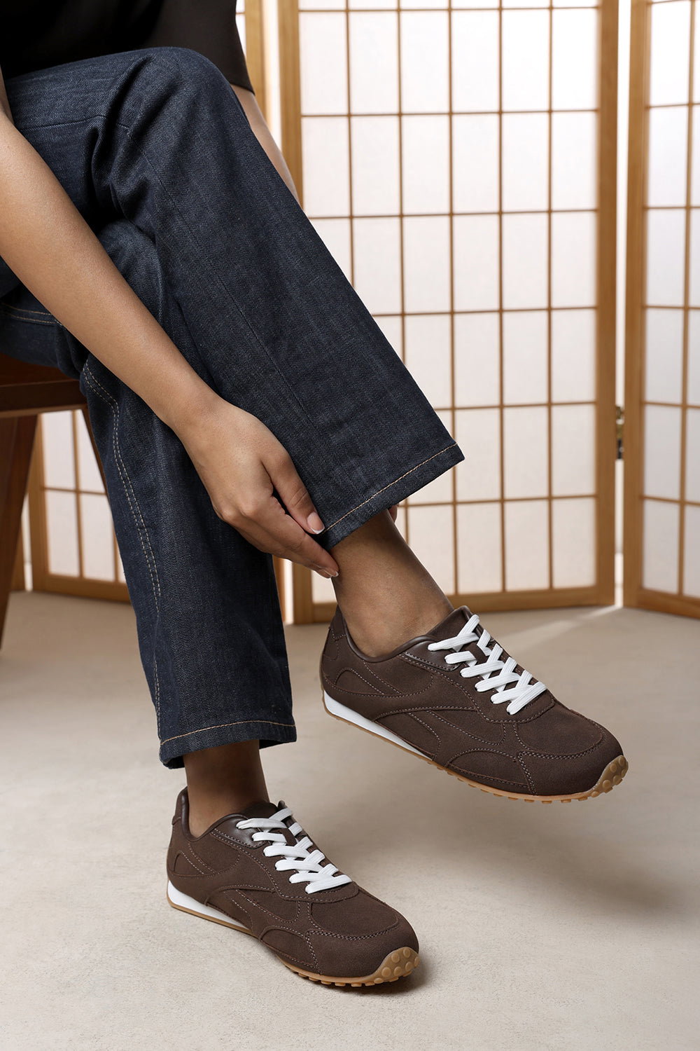Brown Where's That From Brown Marleigh Suede Retro Runner Trainer, Image 6 of 6