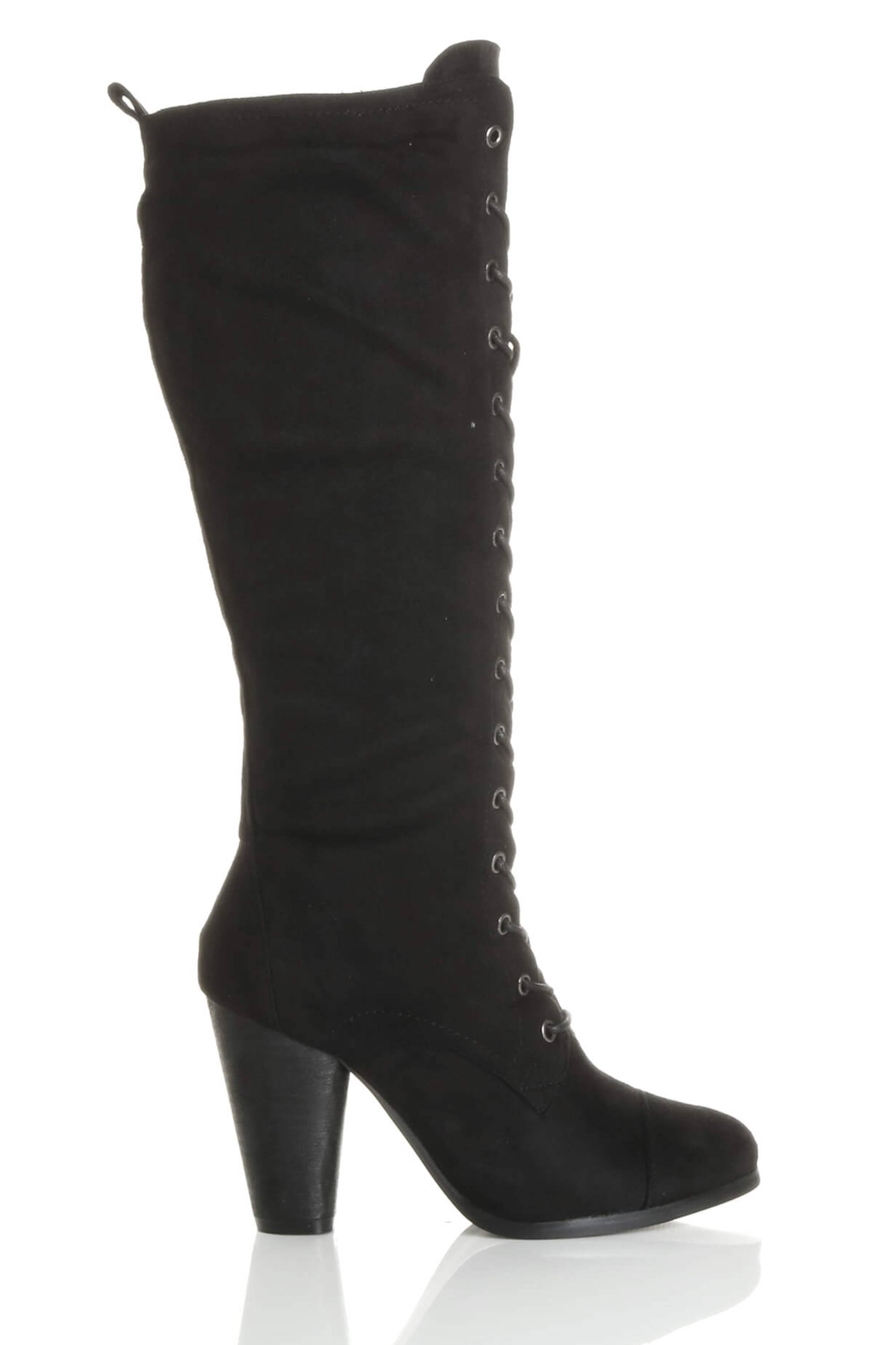 Black High Heel Lace Up Victorian Style Knee Boots, Image 5 of 6