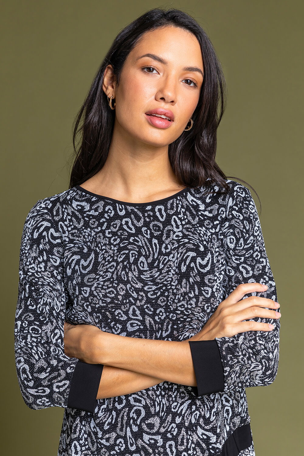 Silver Shimmer Animal Print Asymmetric Top, Image 5 of 4