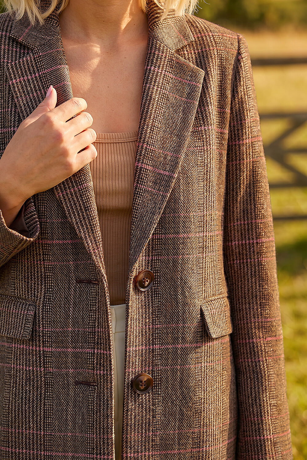 Brown Petite Button Check Coat, Image 5 of 4