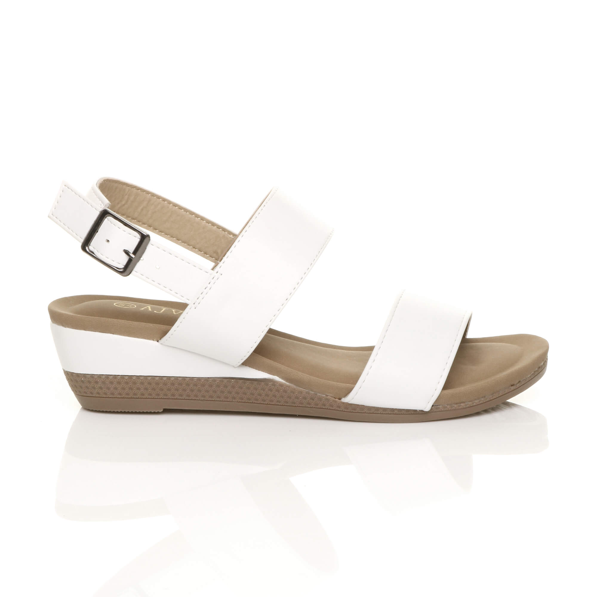 White AJVANI White Mid Wedge Heel Strappy Slingback Sandals, Image 2 of 6