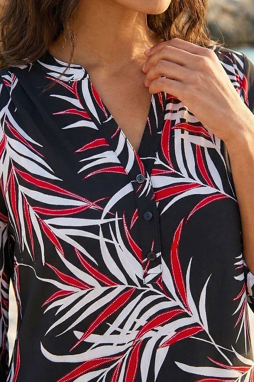 Red Textured Leaf Puff Print Shirt, Image 5 of 4