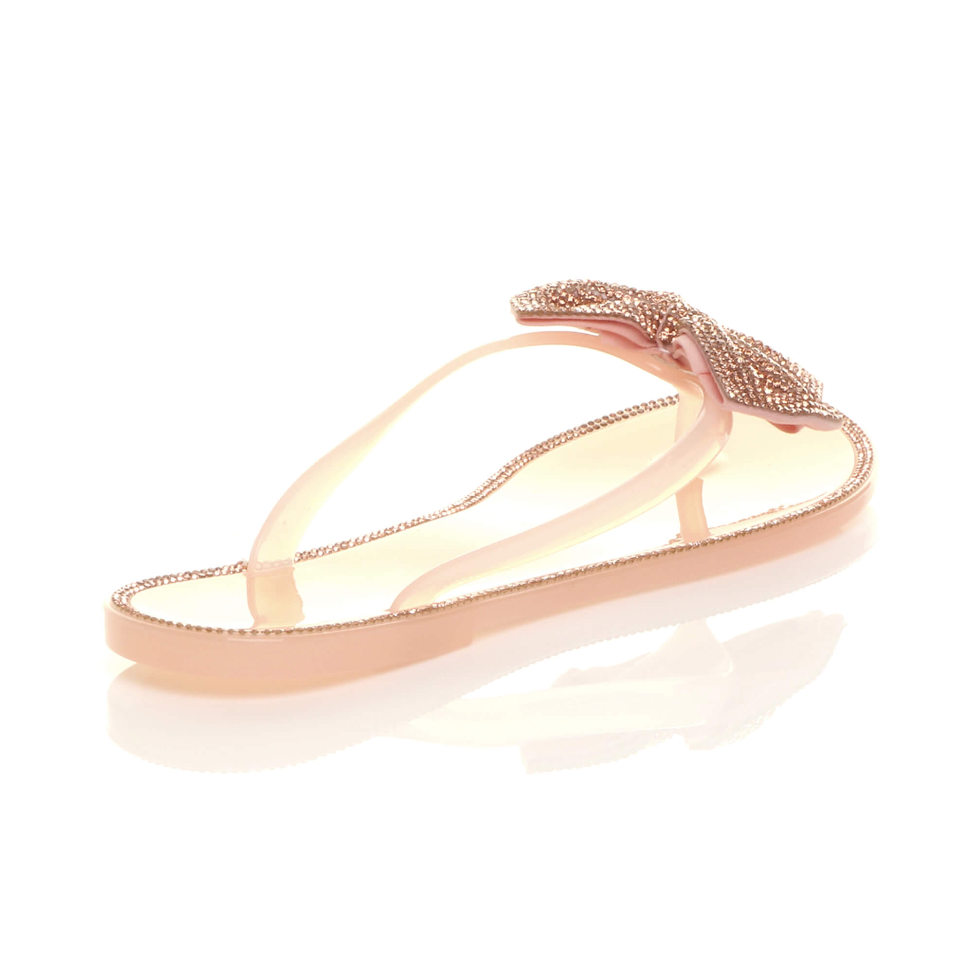 Rose Gold Diamante Bow Toe Post Jelly Sandals Flip Flops, Image 4 of 5