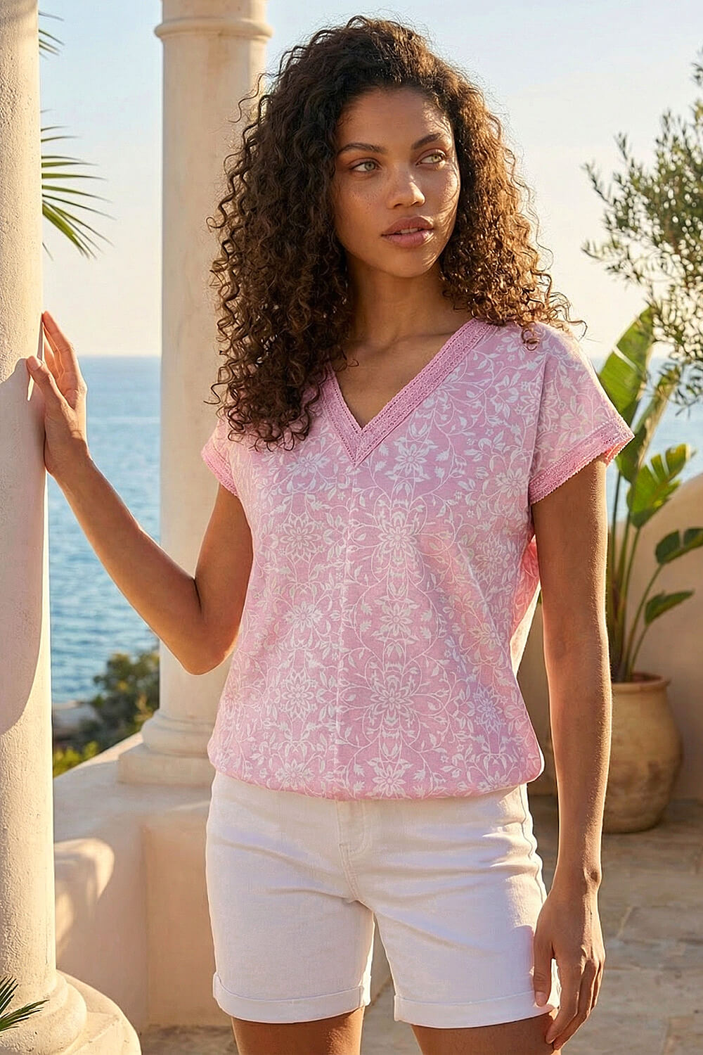 PINK Petite V-Neck Stretch Top, Image 3 of 4