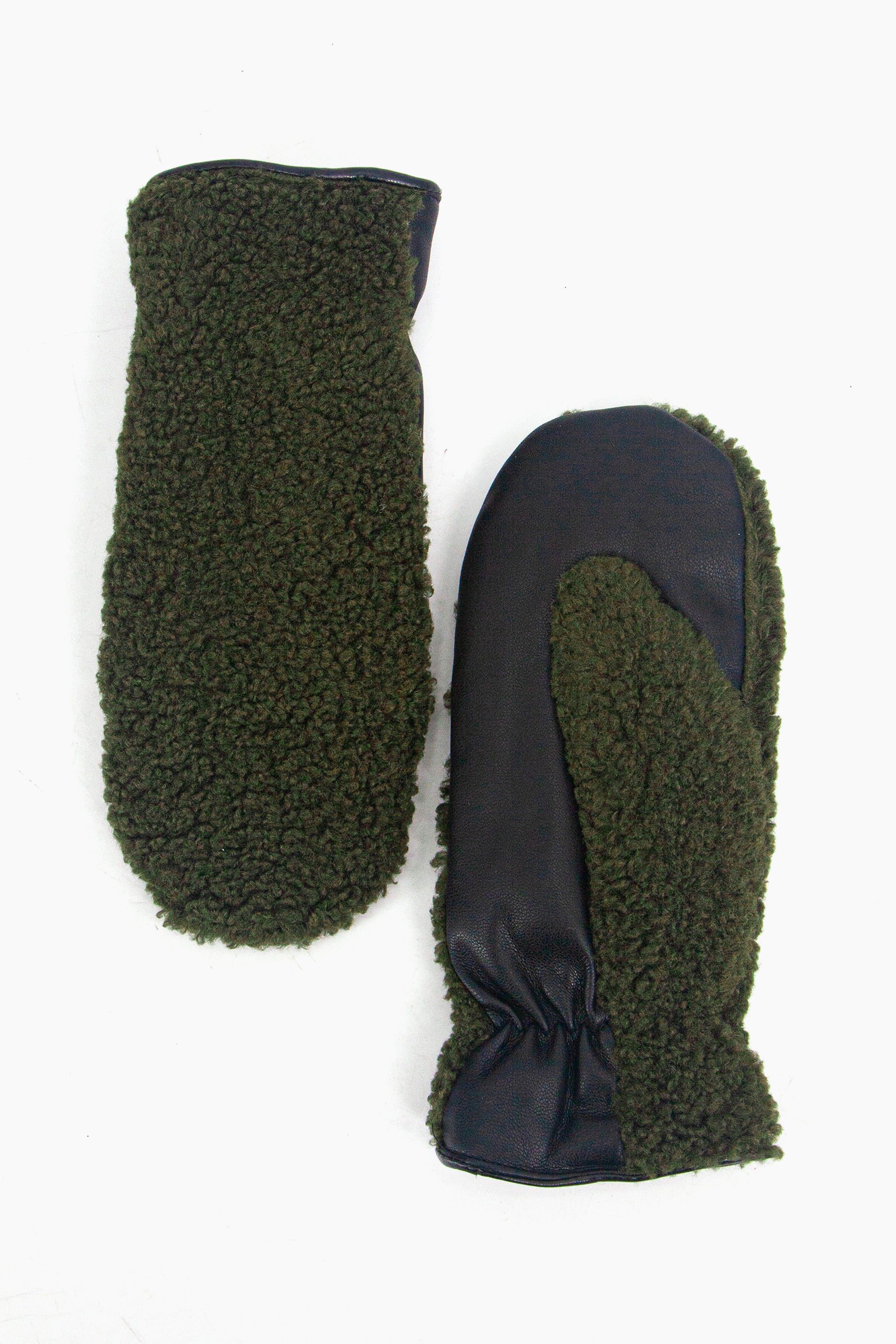 Khaki Borg Fleece Winter Mittens, Image 1 of 4