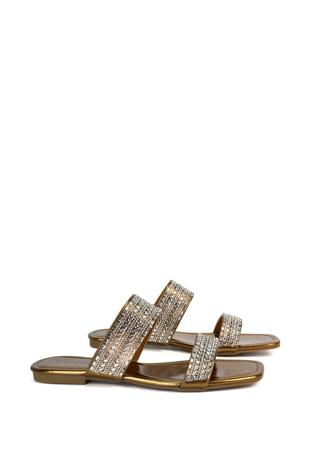 Gold 'Lucy' Slip On Flat Cork Slider Mules, Image 3 of 5