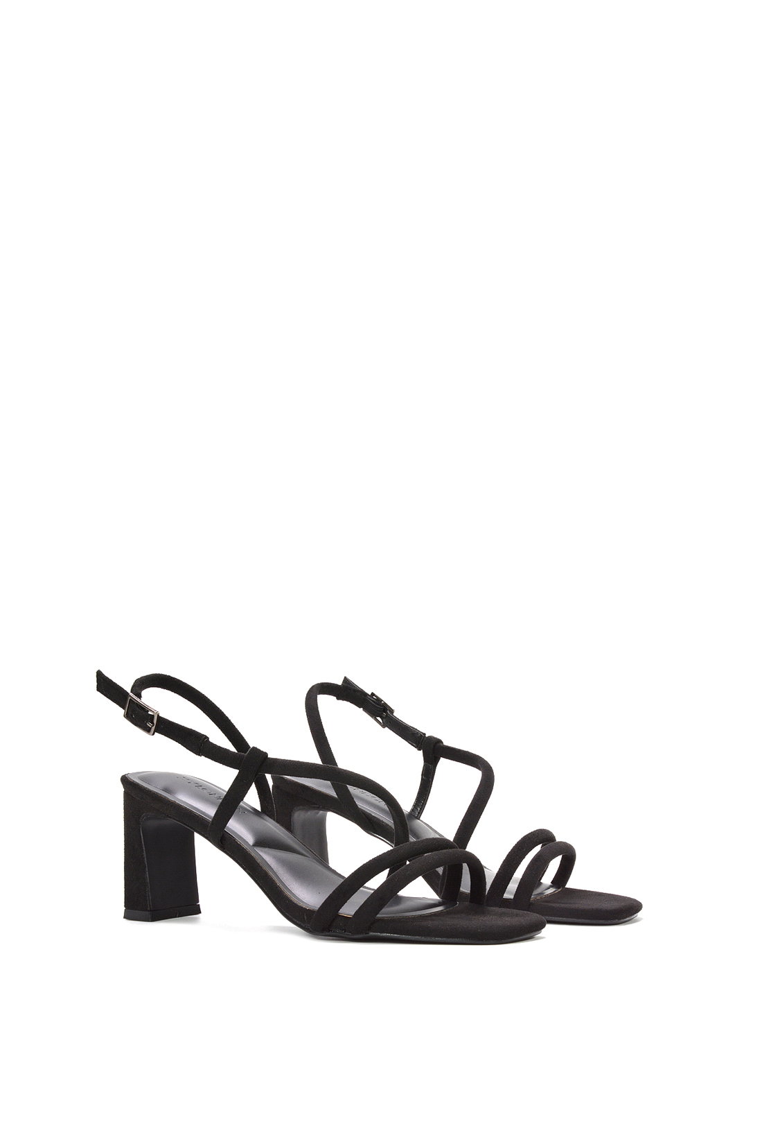Black Strappy Slingback Mid Block Heel Sandals With Square Toe, Image 3 of 6