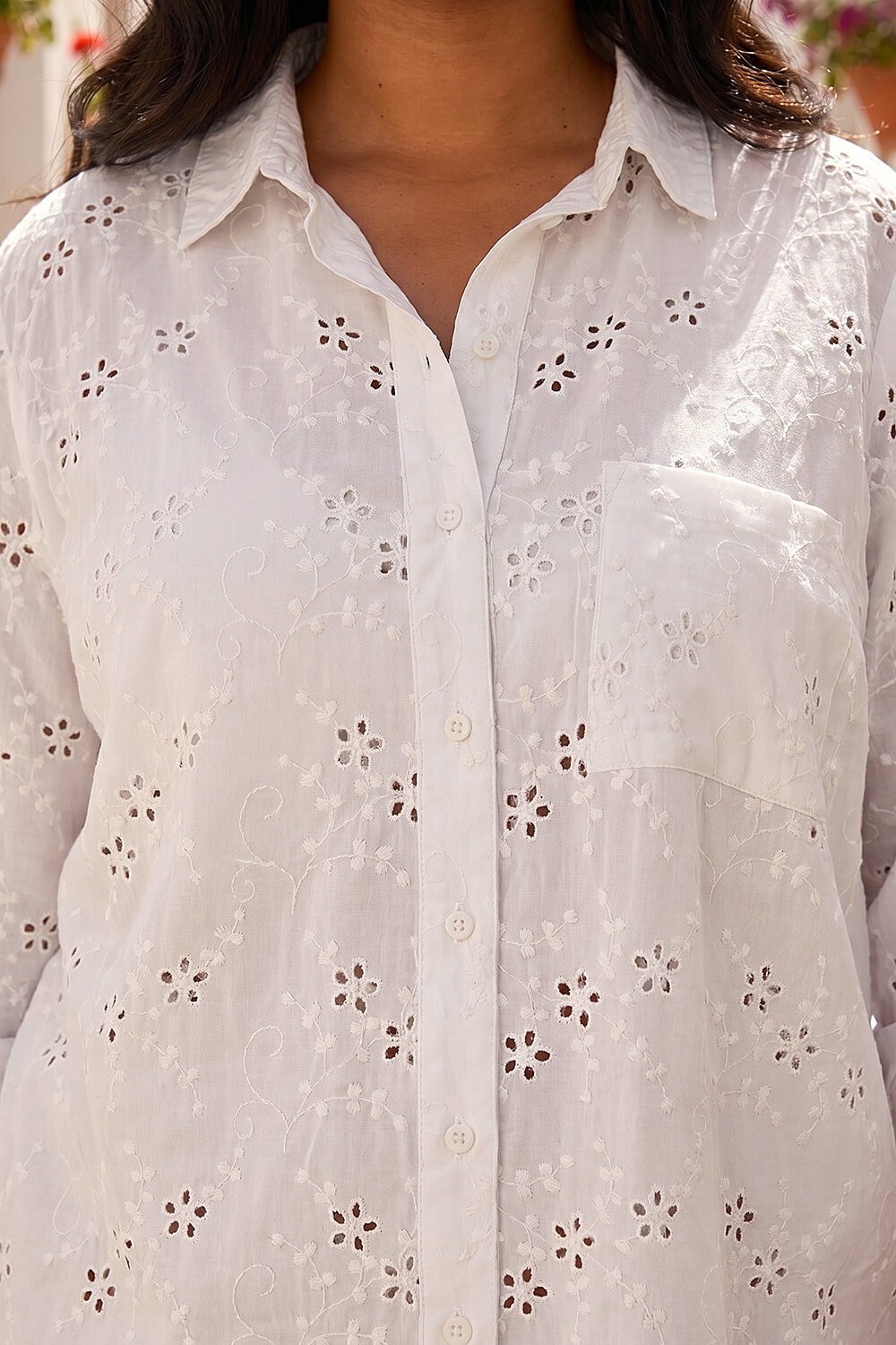 White Curve Broderie Collared Shirt, Image 5 of 4