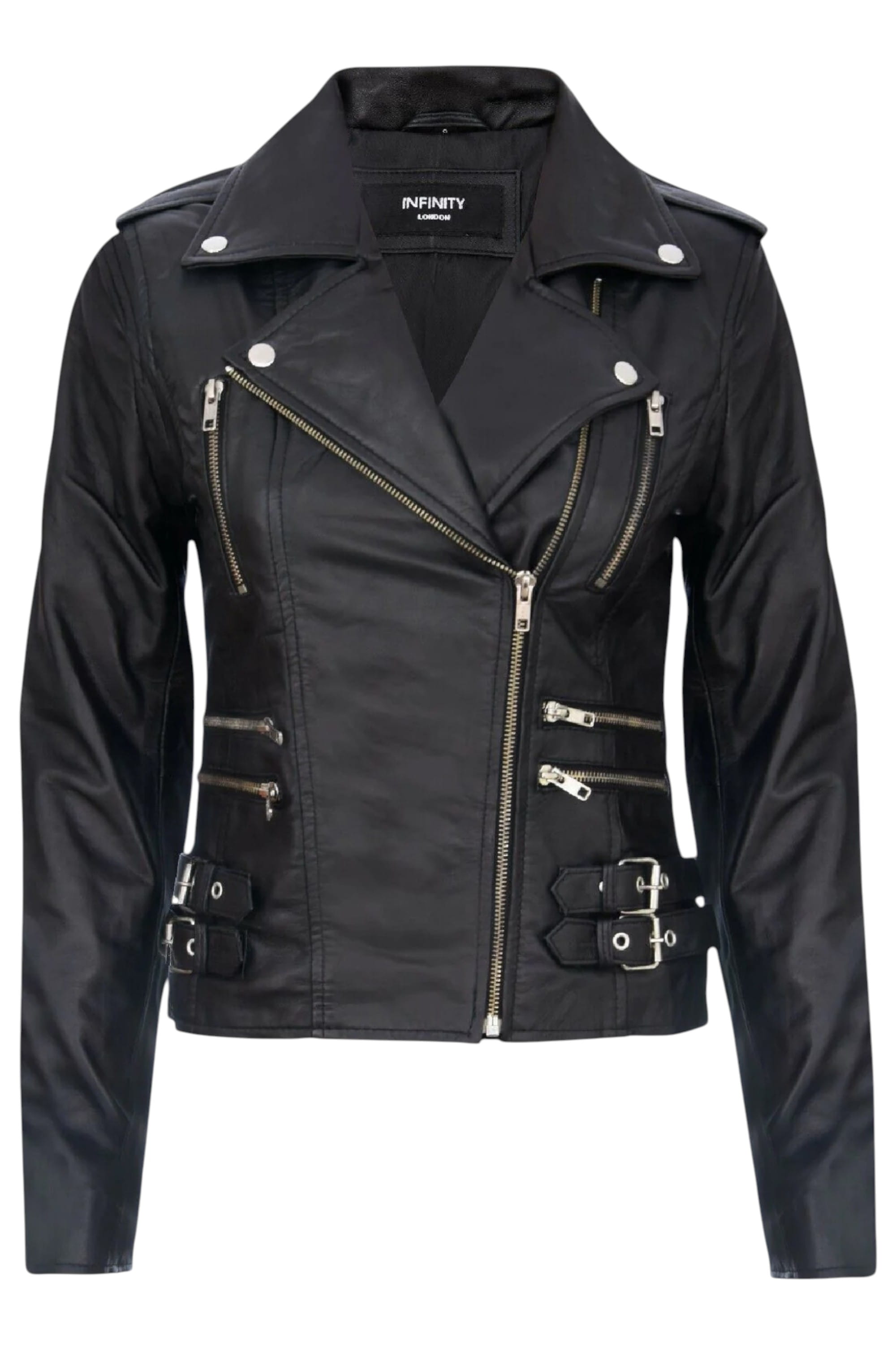 Black Leather Brando Biker Jacket-Loddon, Image 2 of 7