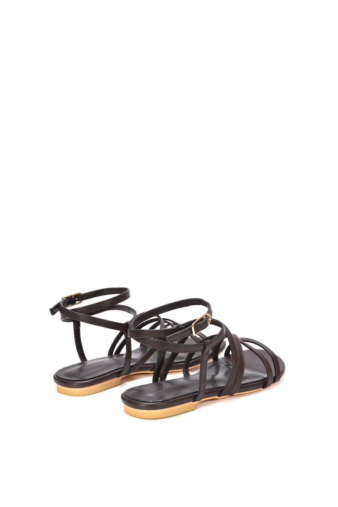 Brown XY LONDON Brown Flat Gladiator Strappy Sandals With Open Toe, Image 4 of 6