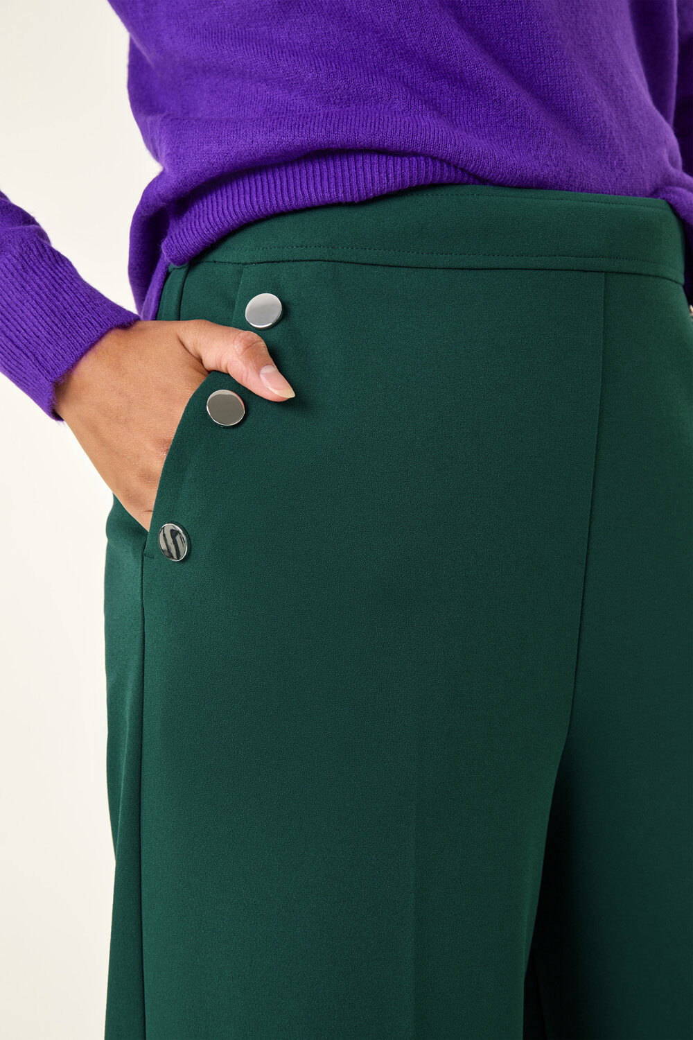Teal Button Pocket Full Length Trousers, Image 6 of 6