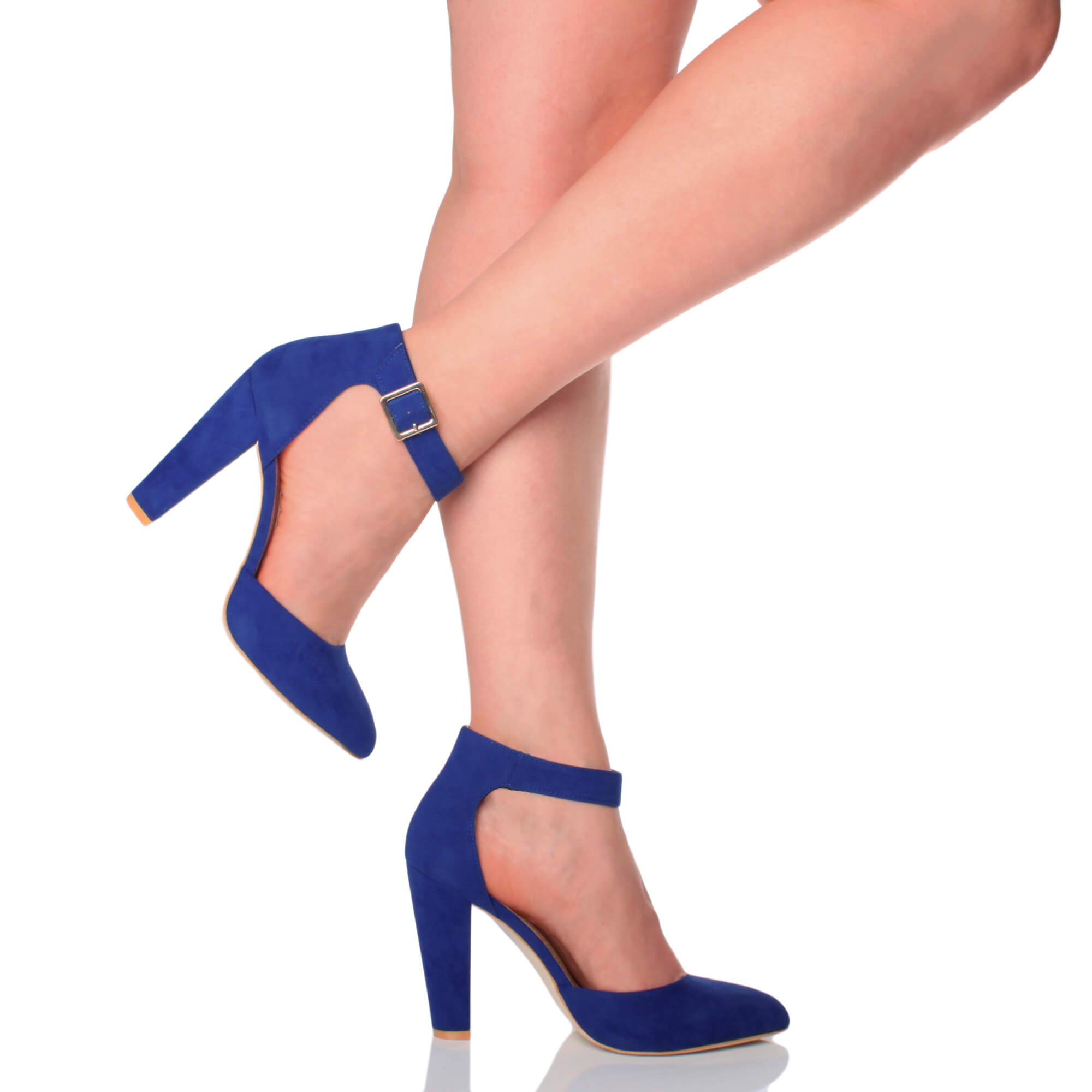 Royal Blue AJVANI Royal Blue High Heel Ankle Strap Pointed Toe Court Shoes, Image 5 of 6
