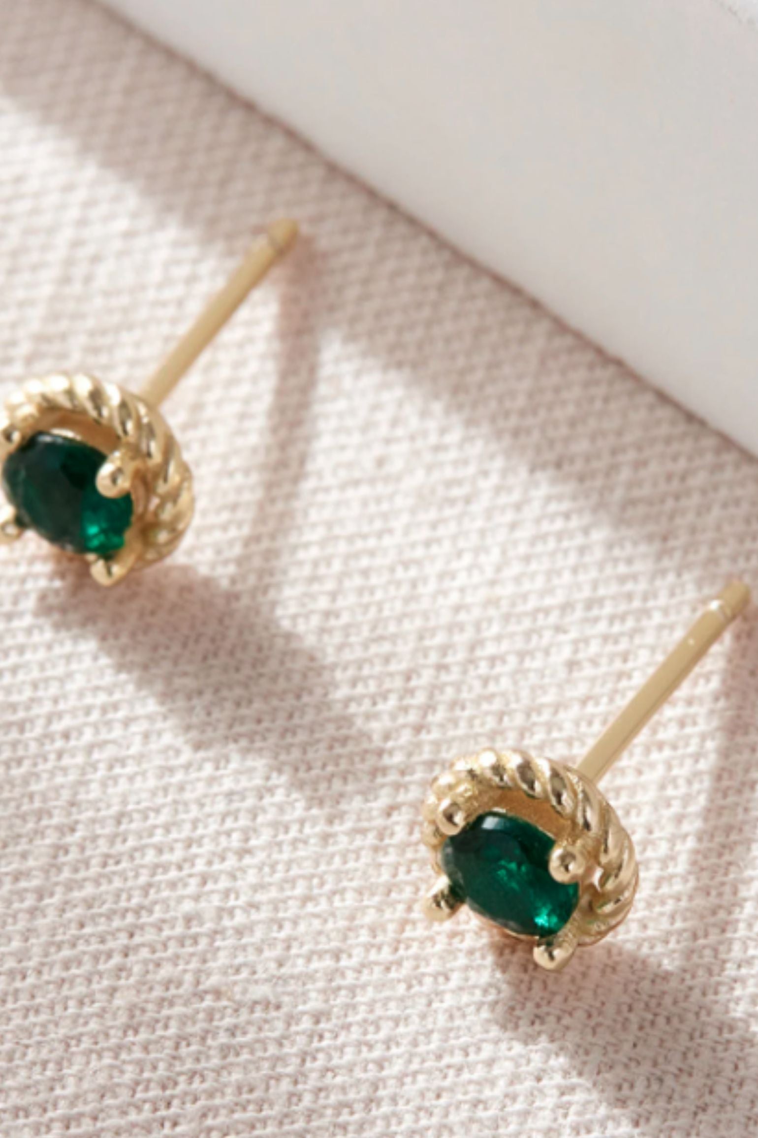 Green Gold Round Emerald Green CZ Studs, Image 1 of 3