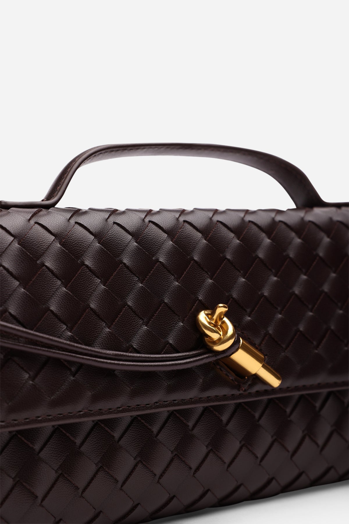 Dark Brown Petal Envelope Style Woven Clutch Bag, Image 7 of 8