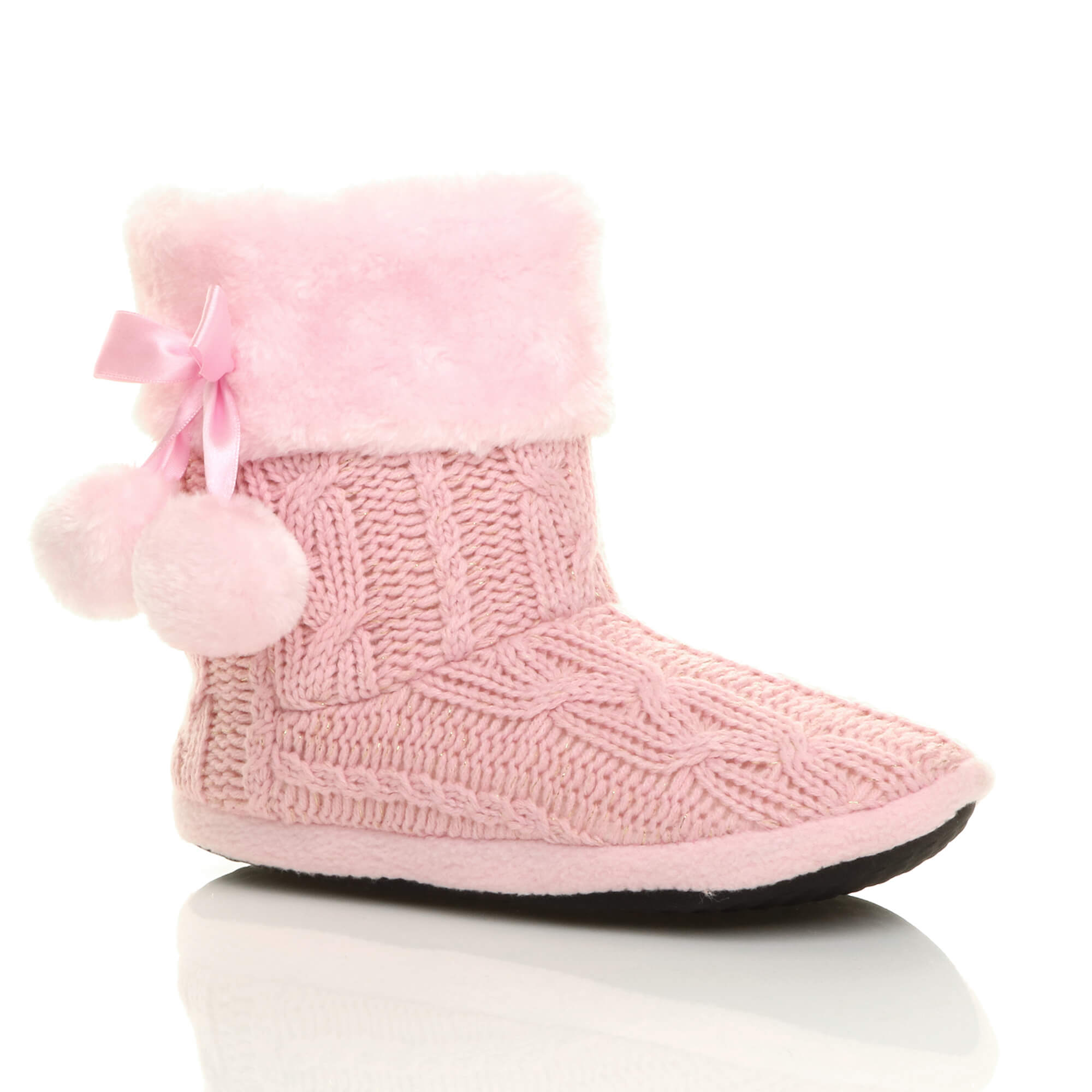 Purple Knitted Glitter Ankle Boot Slippers