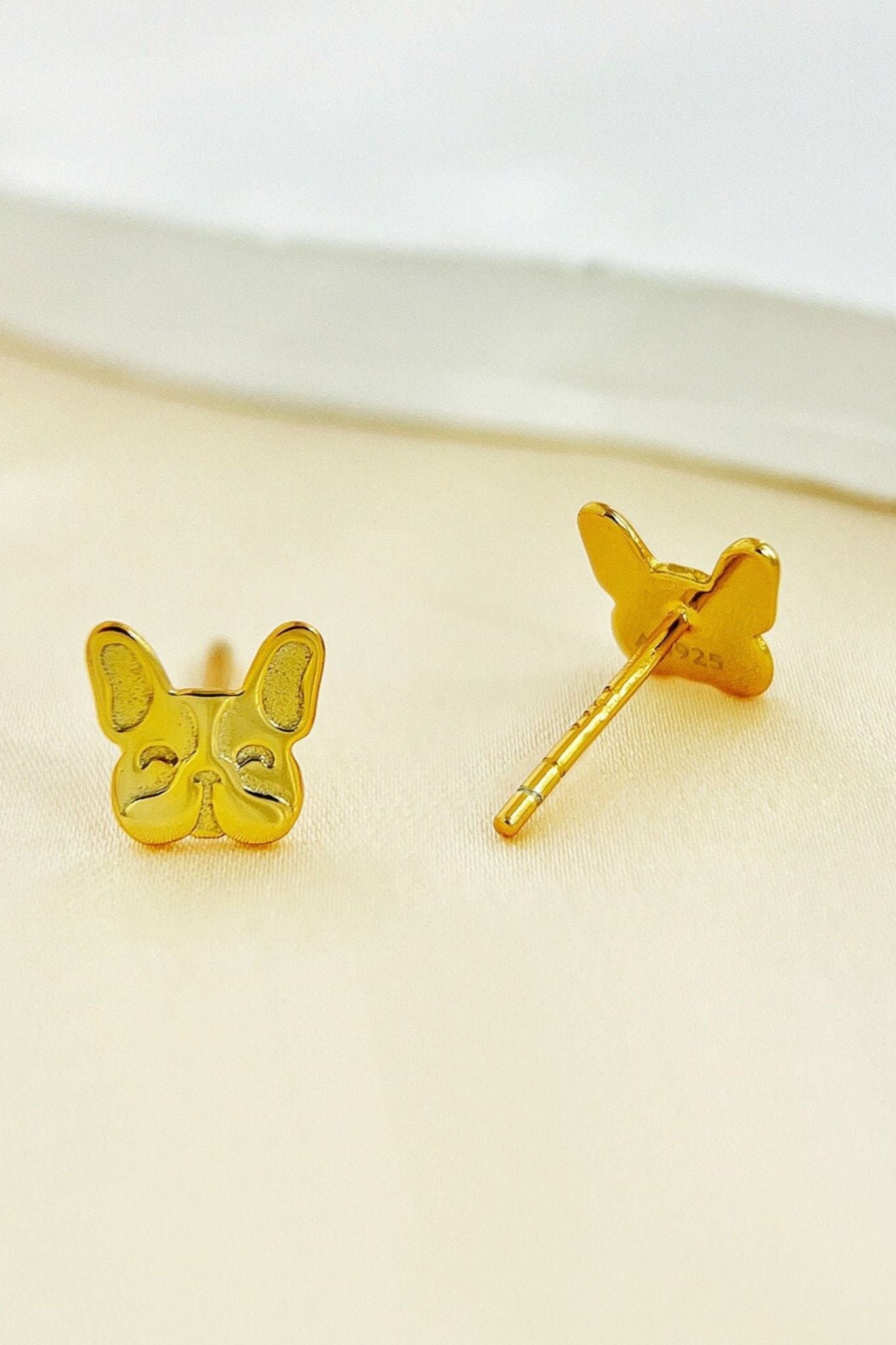 Gold Sterling Silver French Bulldog Studs, Image 3 of 3