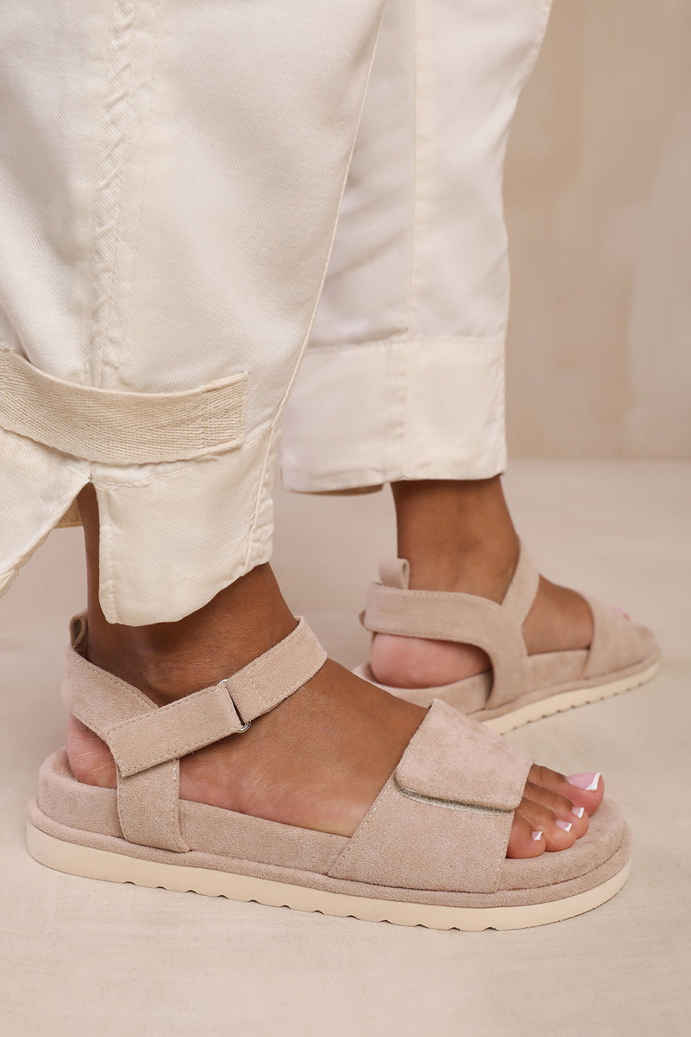Black Corfu Velcro Double Strap Footbed Sandals