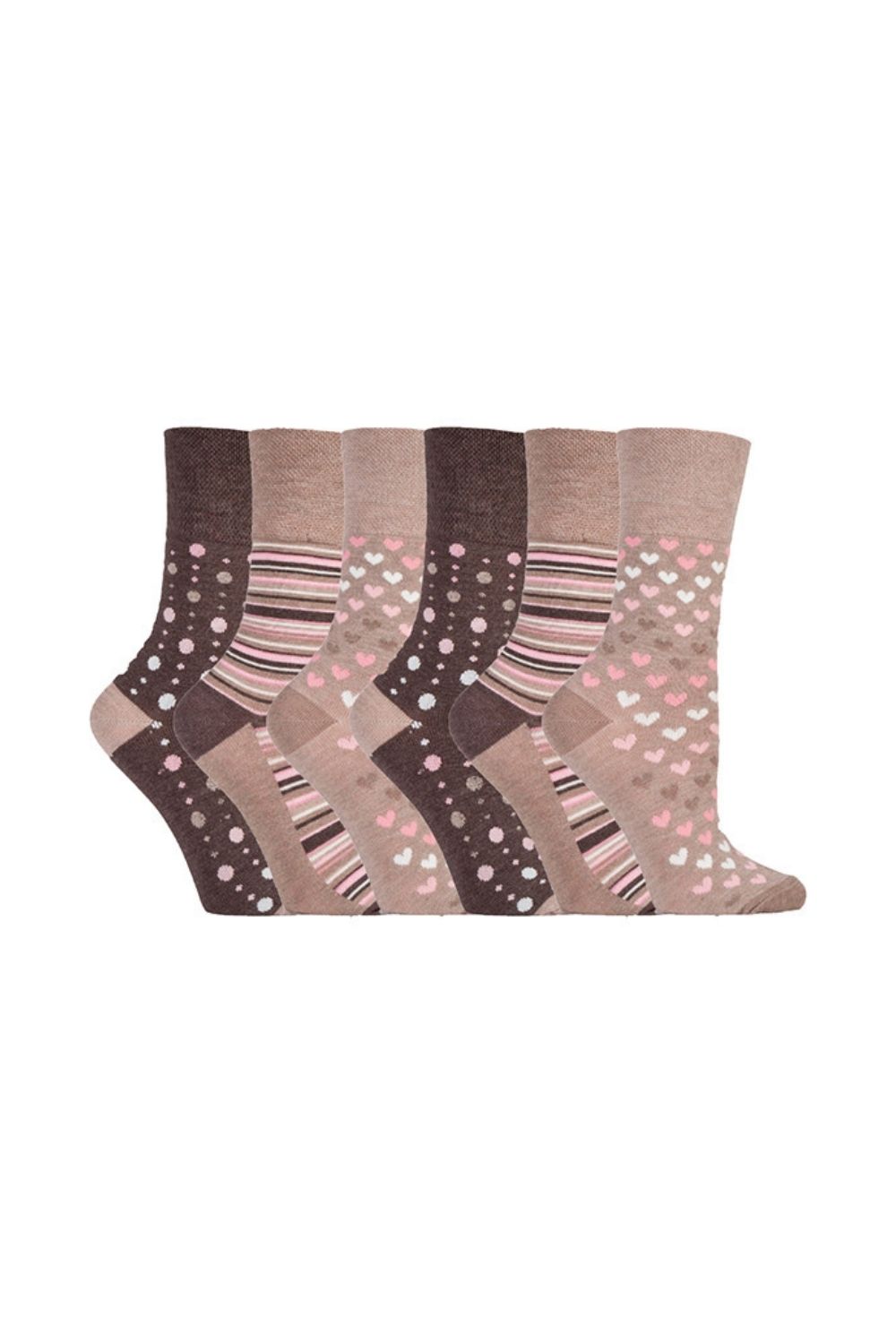 Beige 6 Pack Non Elastic Loose Top Bamboo Socks, Image 1 of 5