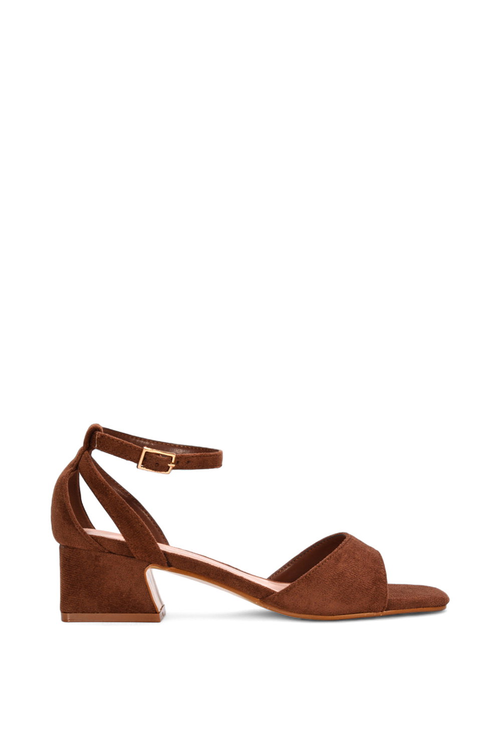 Black 'Hayley' Ankle Strap Block Low Heel Sandals With Cut Out