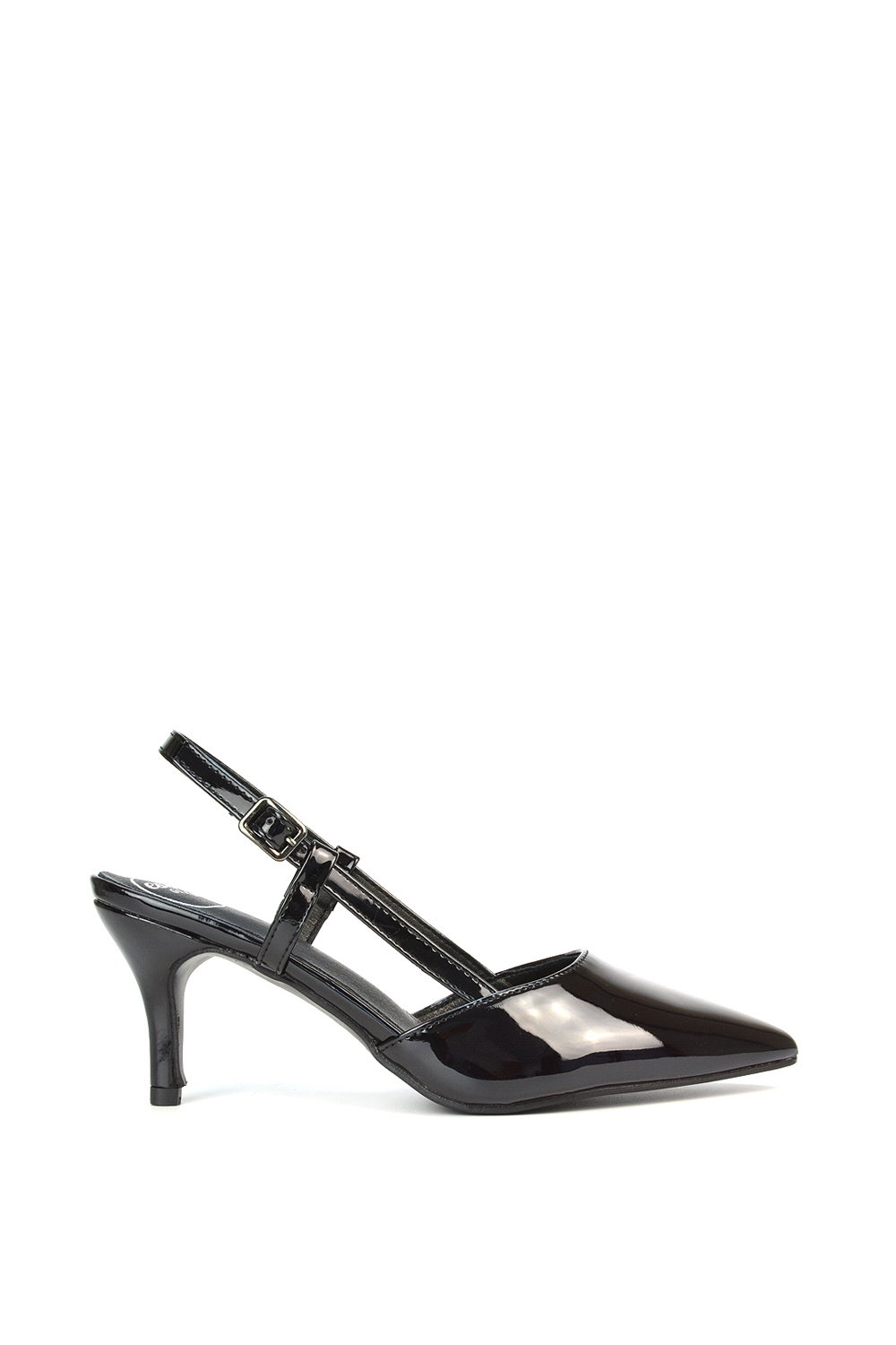 Black 'Karla' Mid Heel Stilettos Pointed Toe Slingback Court Shoes