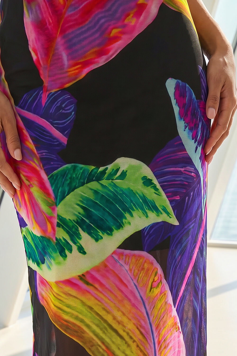 Purple Dusk Abstract Print Mesh Maxi Dress, Image 5 of 4