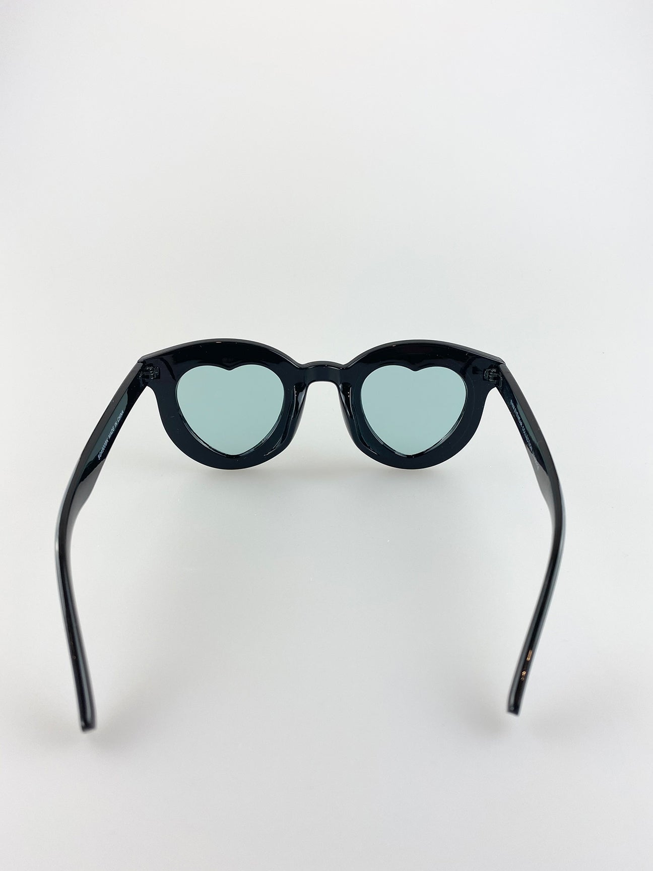 Black Plastic Round Frame Sunglasses with Heart Lenses, Image 3 of 3
