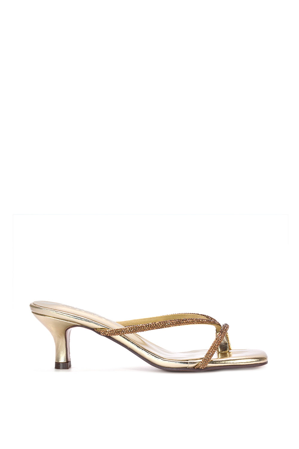 Black 'Megan' Toe Post Heeled Mules With Crystal Details