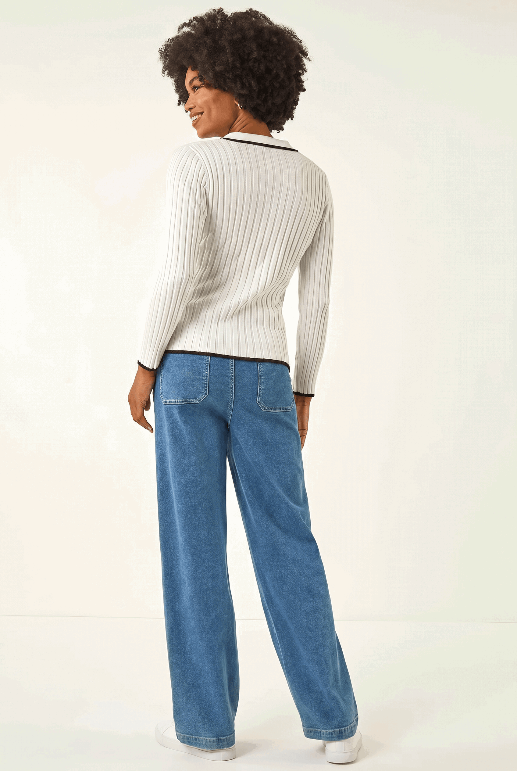 Ivory Textured Colour Block Knit Jumper , Image 3 of 5