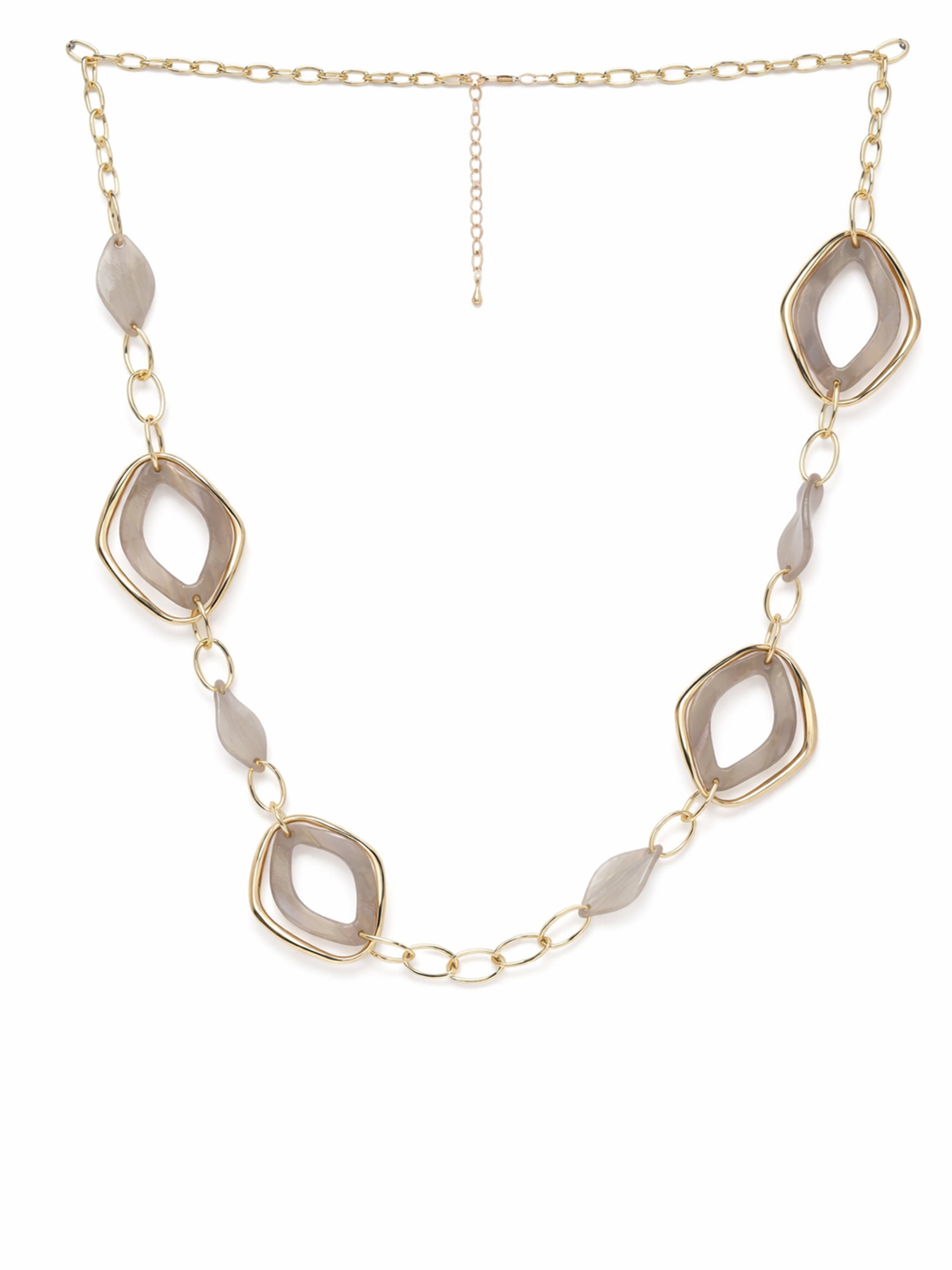 Beige Geometric Shell Link Statement Necklace, Image 2 of 3