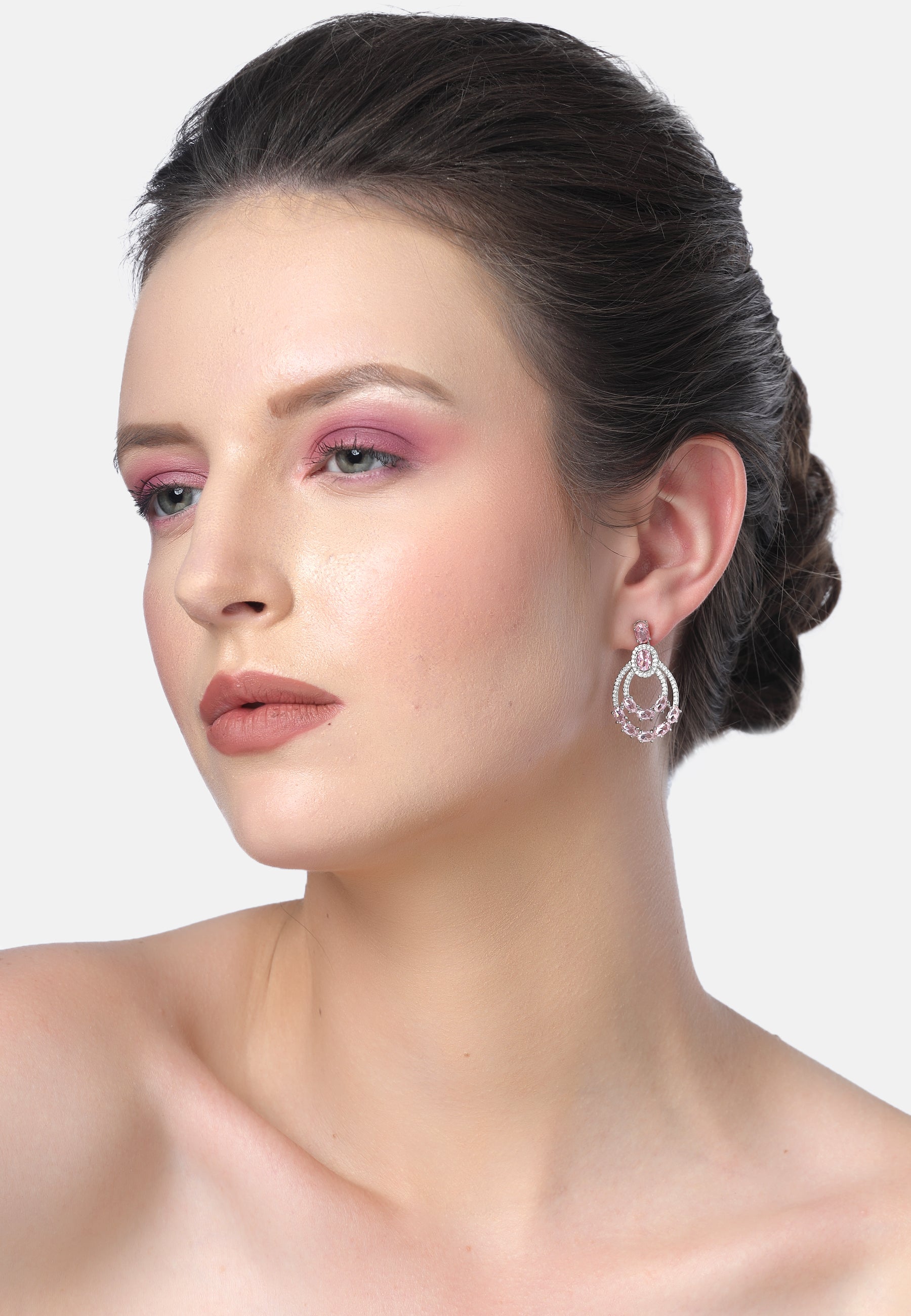 Light Pink Diva Double Layered Danglers, Image 4 of 5